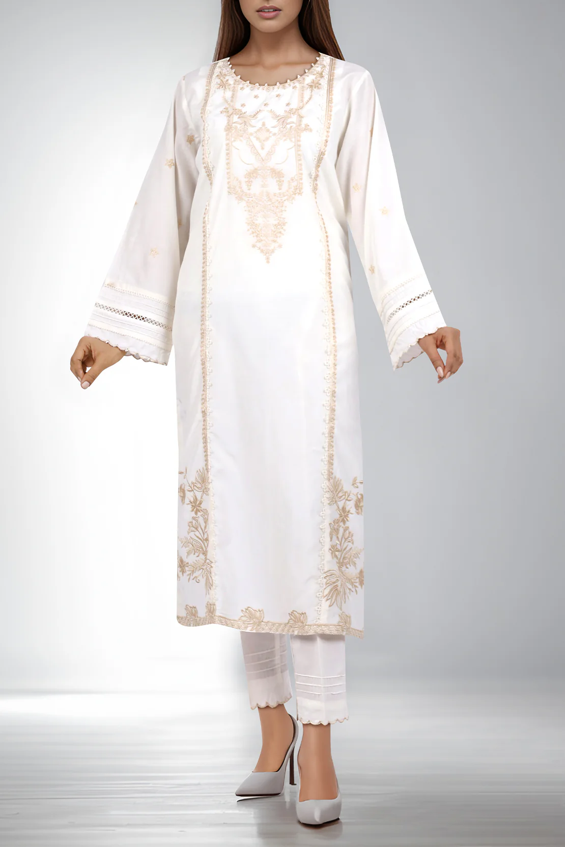 Solid Embroidered Cotton Filament Stitched 3 Piece - Image 3