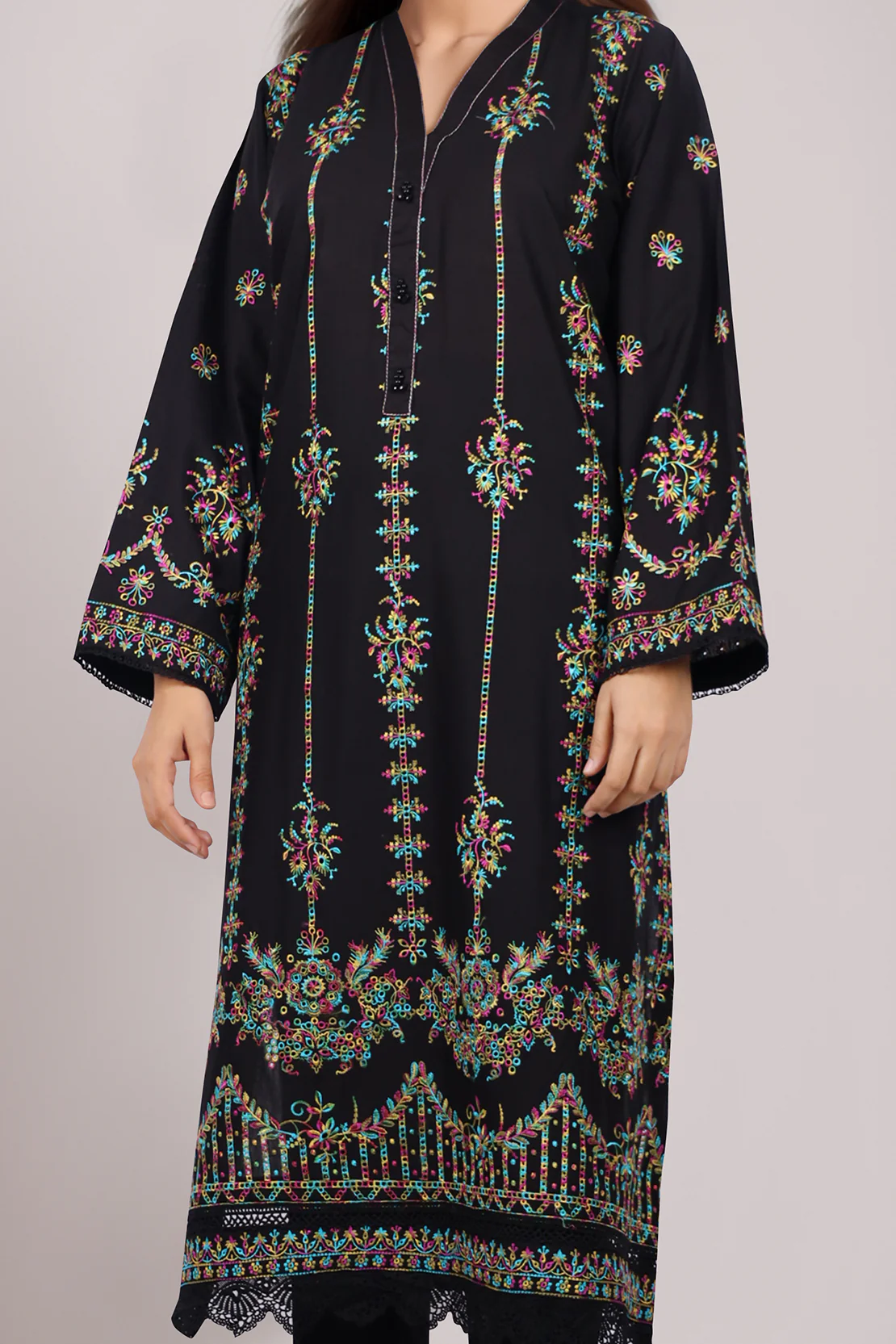 Solid Embroidered Cotton Stitched 2 Piece (Shirt/Trouser) - Image 4