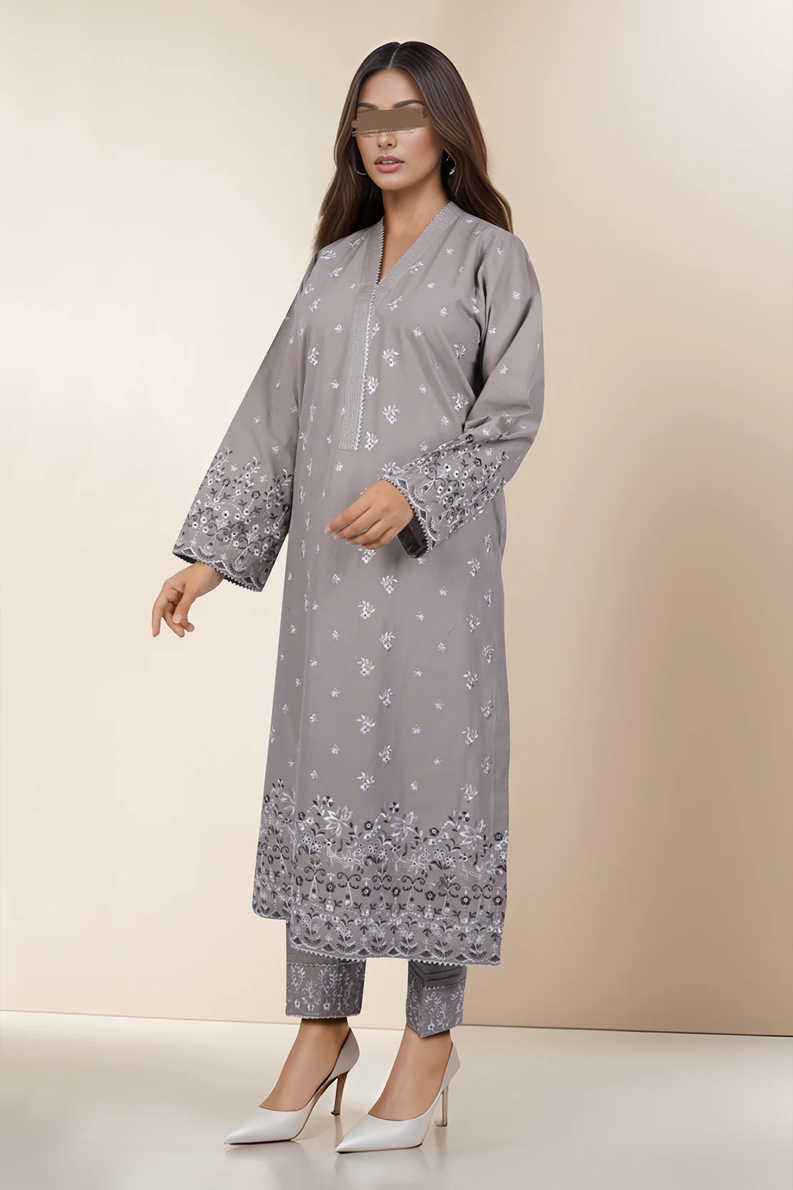 Solid Embroidered Cotton Stitched 2 Piece (Shirt/Trouser)