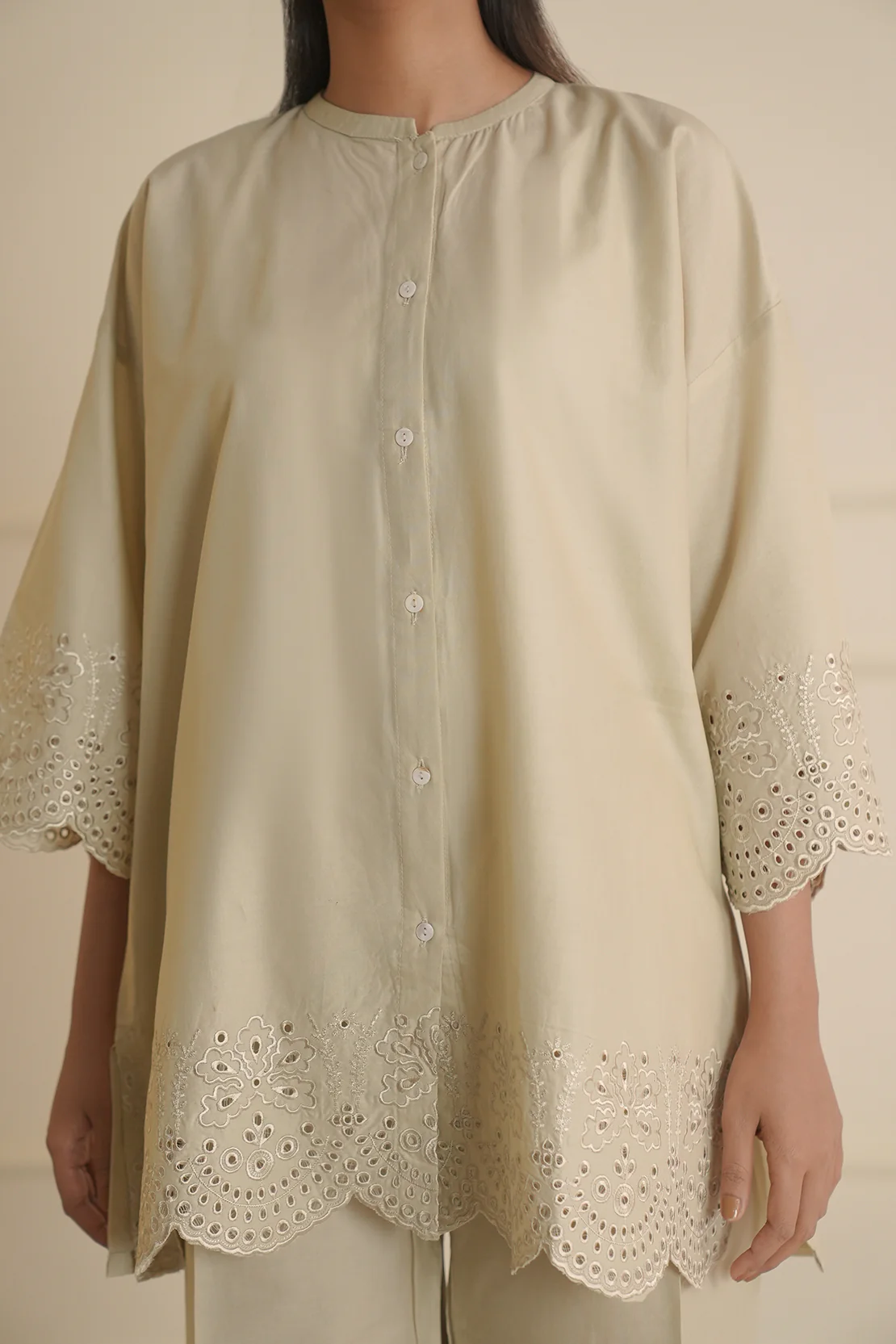 Solid Embroidered Cotton Stitched 2 Piece (Shirt/Trouser) - Image 5
