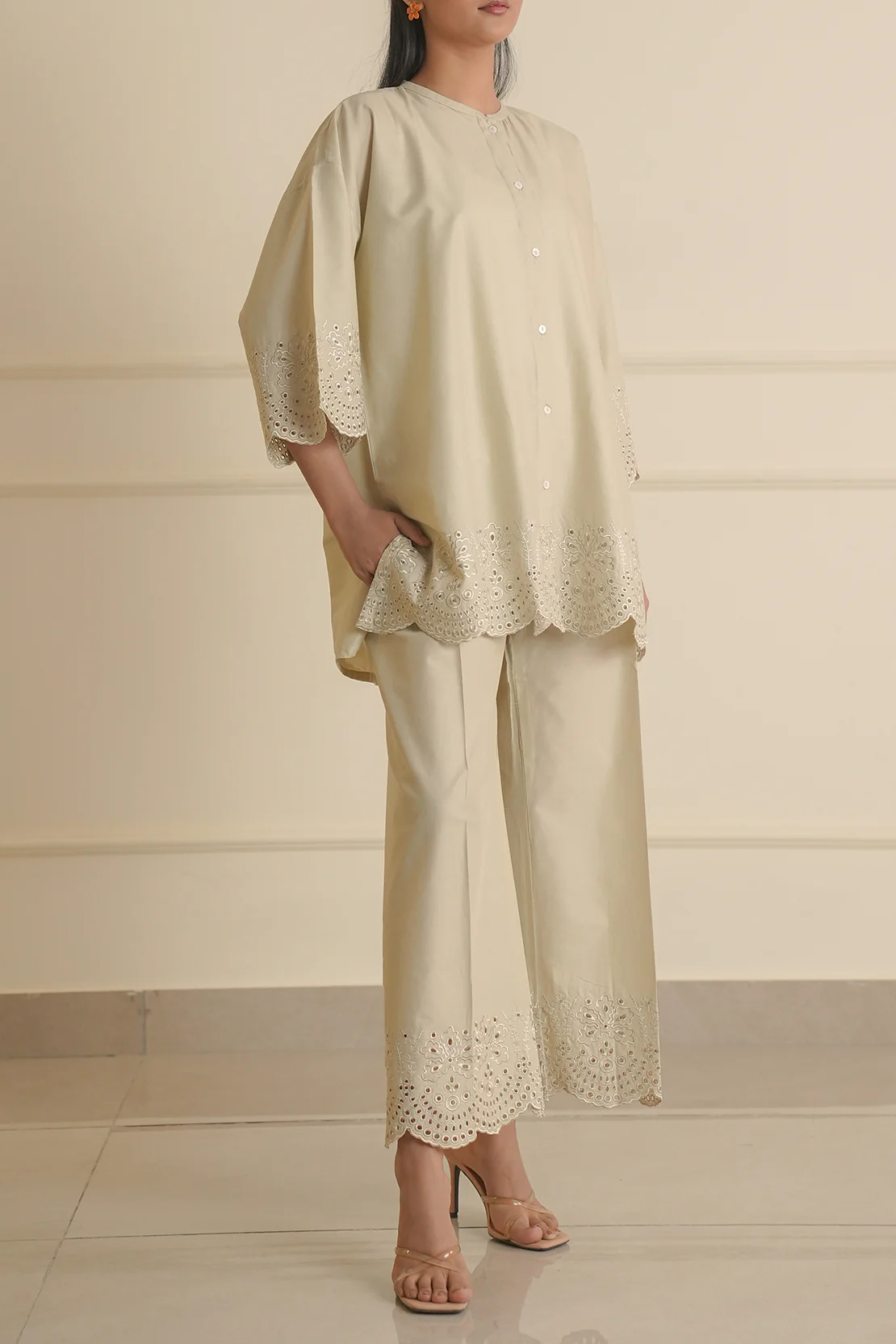 Solid Embroidered Cotton Stitched 2 Piece (Shirt/Trouser) - Image 7