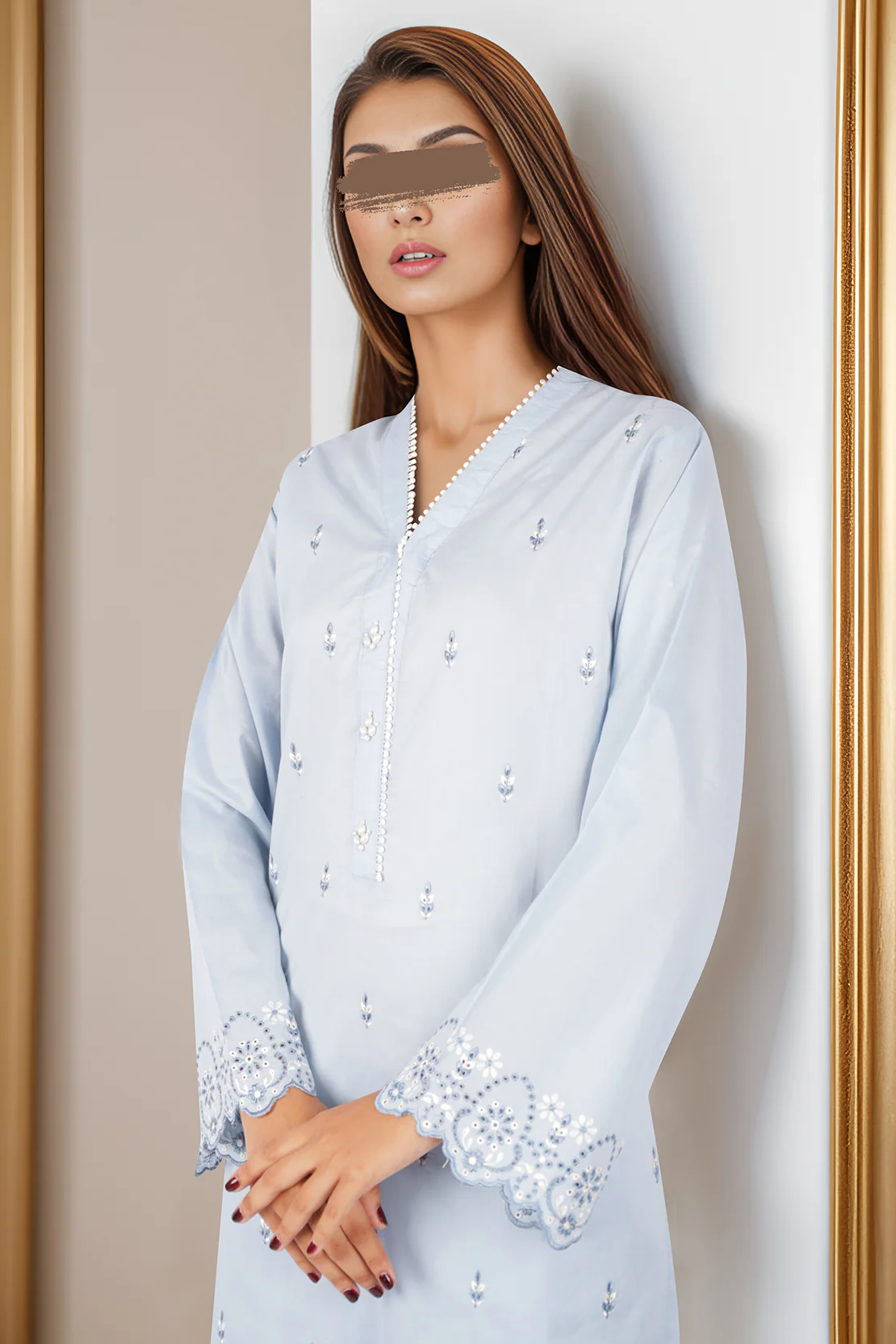 Solid Embroidered Cotton Stitched 2 Piece (Shirt/Trouser) - Image 3
