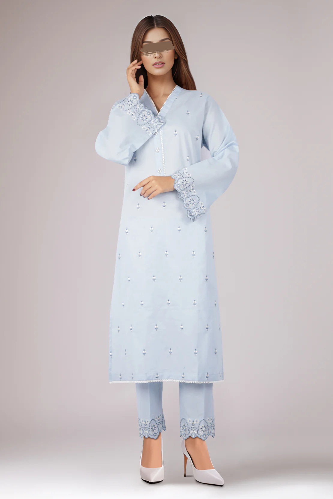 Solid Embroidered Cotton Stitched 2 Piece (Shirt/Trouser) - Image 4