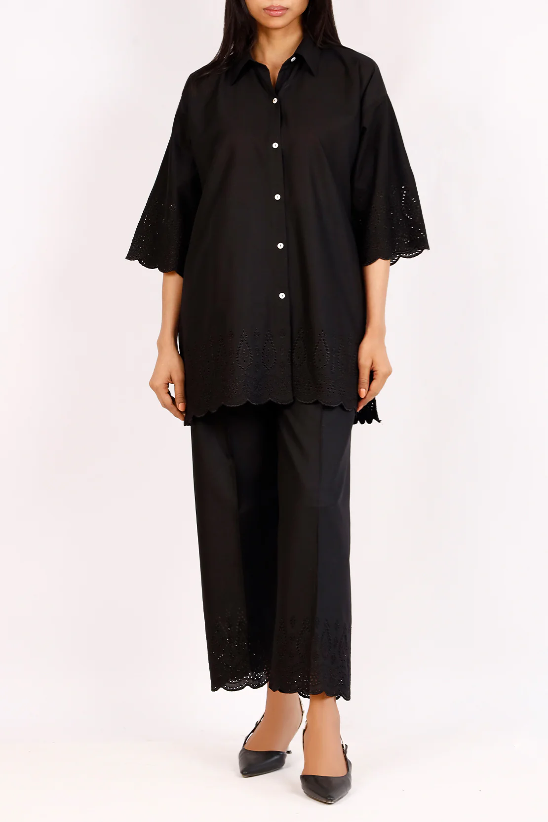 Solid Embroidered Cotton Stitched 2 Piece (Shirt/Trouser) - Image 2