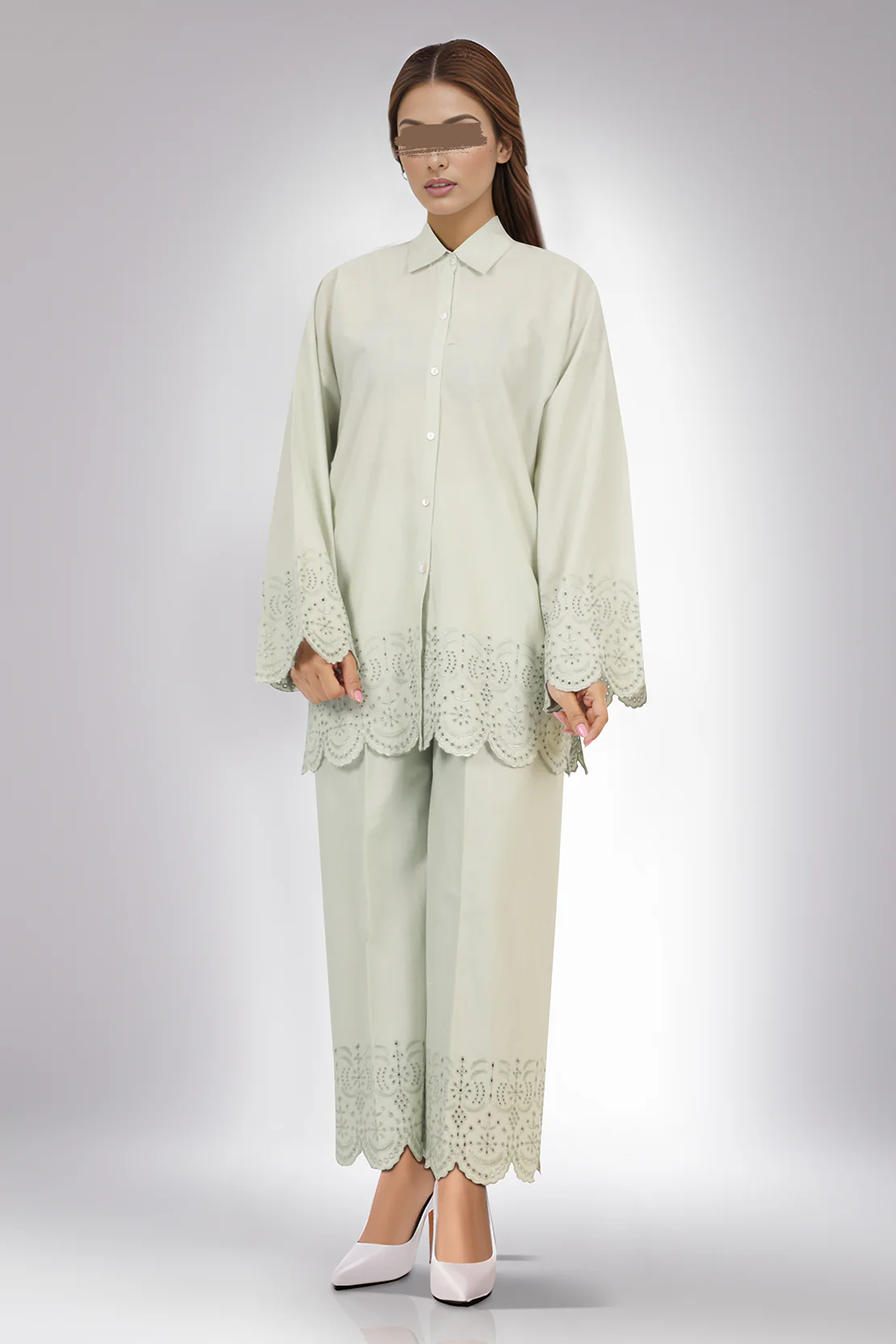 Solid Embroidered Cotton Stitched 2 Piece (Shirt/Trouser) - Image 2
