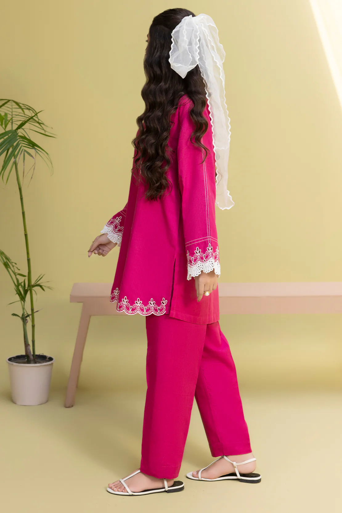 Solid Embroidered Cotton Stitched 2 Piece (Shirt/Trouser) - Image 4