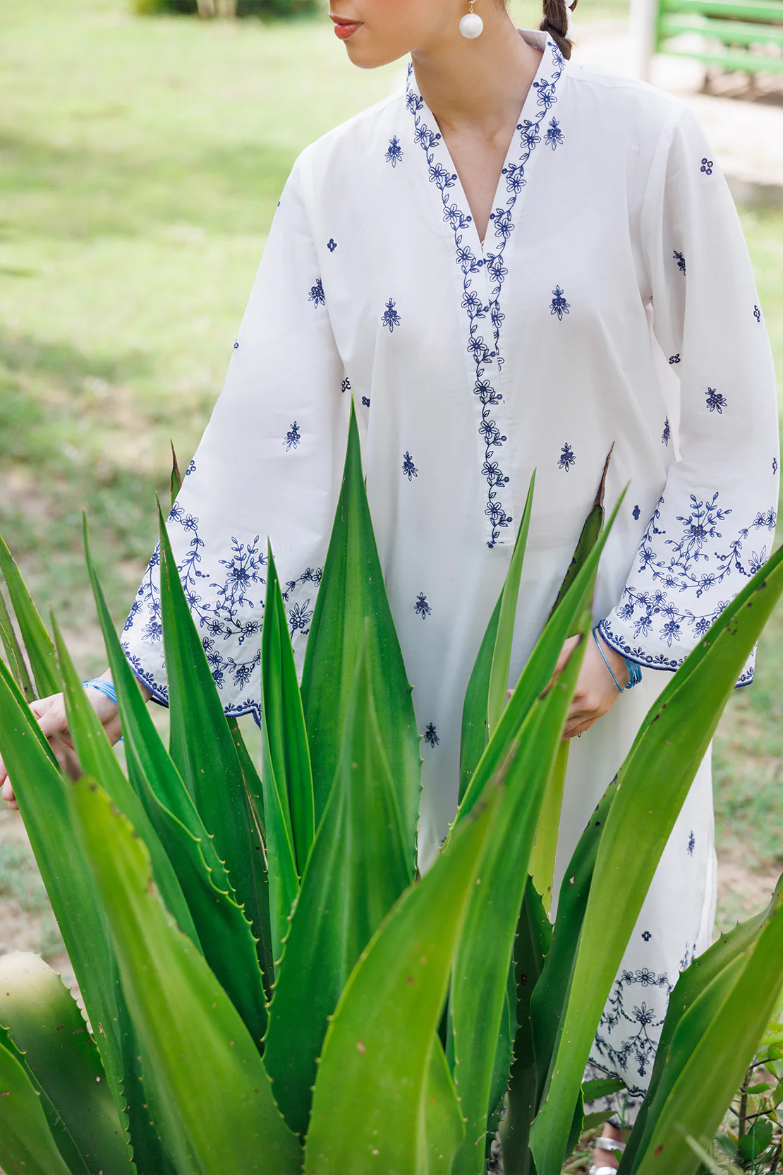 Solid Embroidered Cotton Stitched 2 Piece (Shirt/Trouser) - Image 2