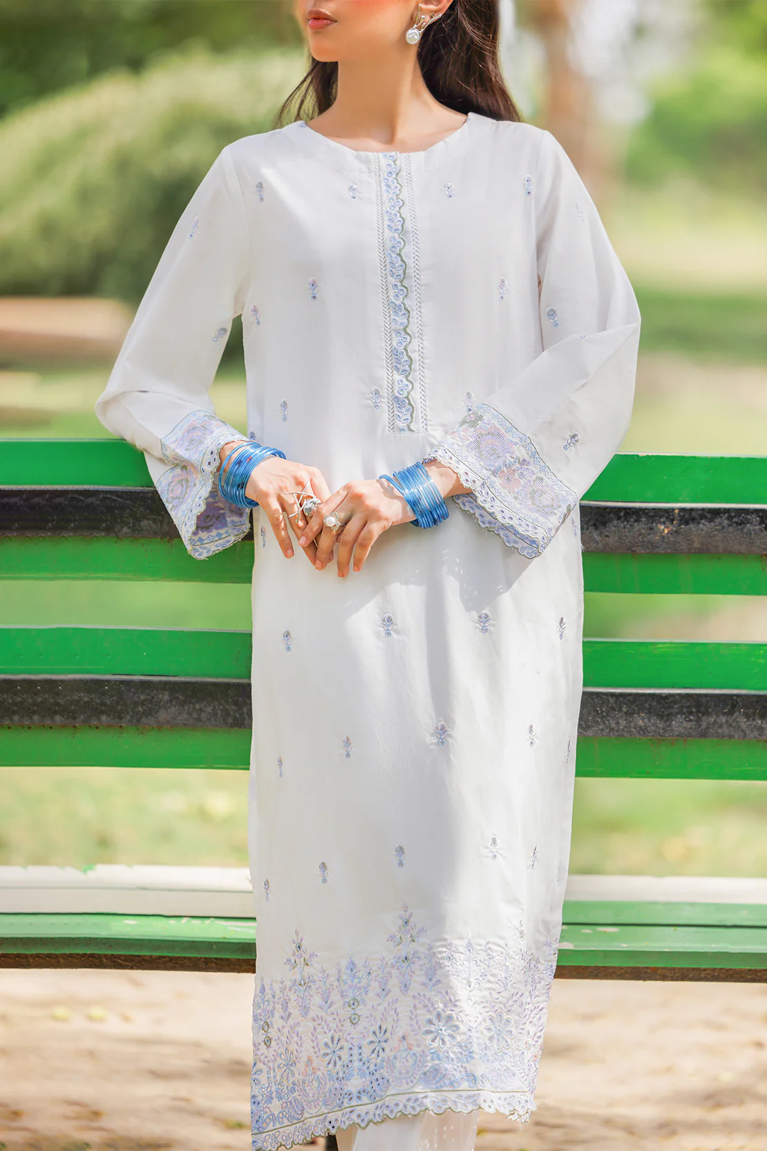 Solid Embroidered Cotton Stitched 2 Piece (Shirt/Trouser) - Image 2