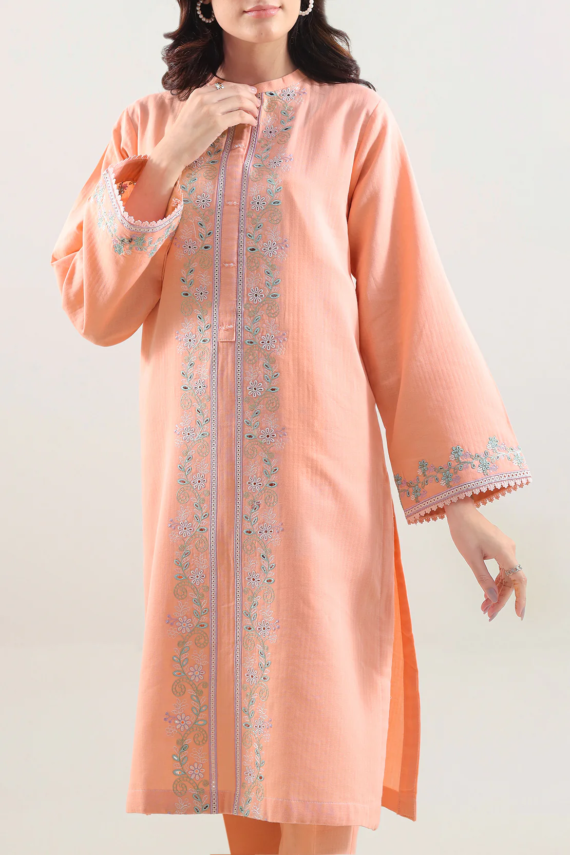 Solid Embroidered Cotton Stitched 2 Piece (Shirt/Trouser) - Image 3
