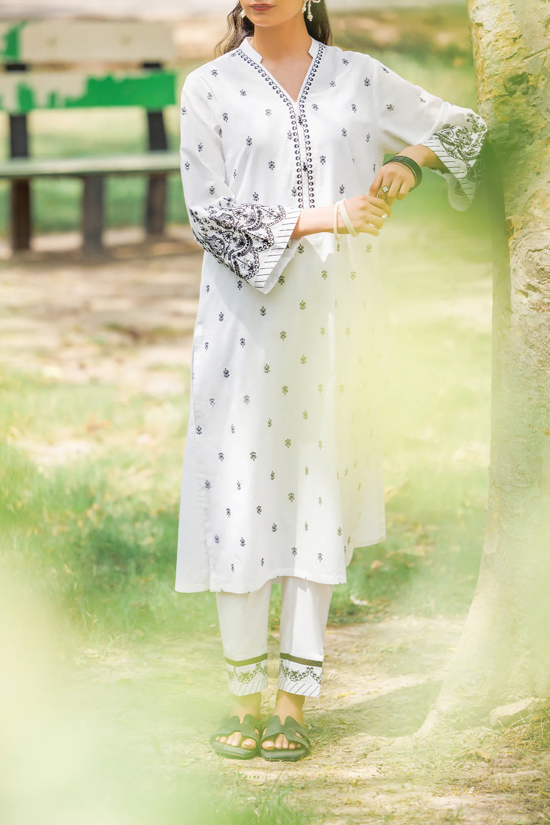 Solid Embroidered Cotton Stitched 2 Piece (Shirt/Trouser) - Image 3