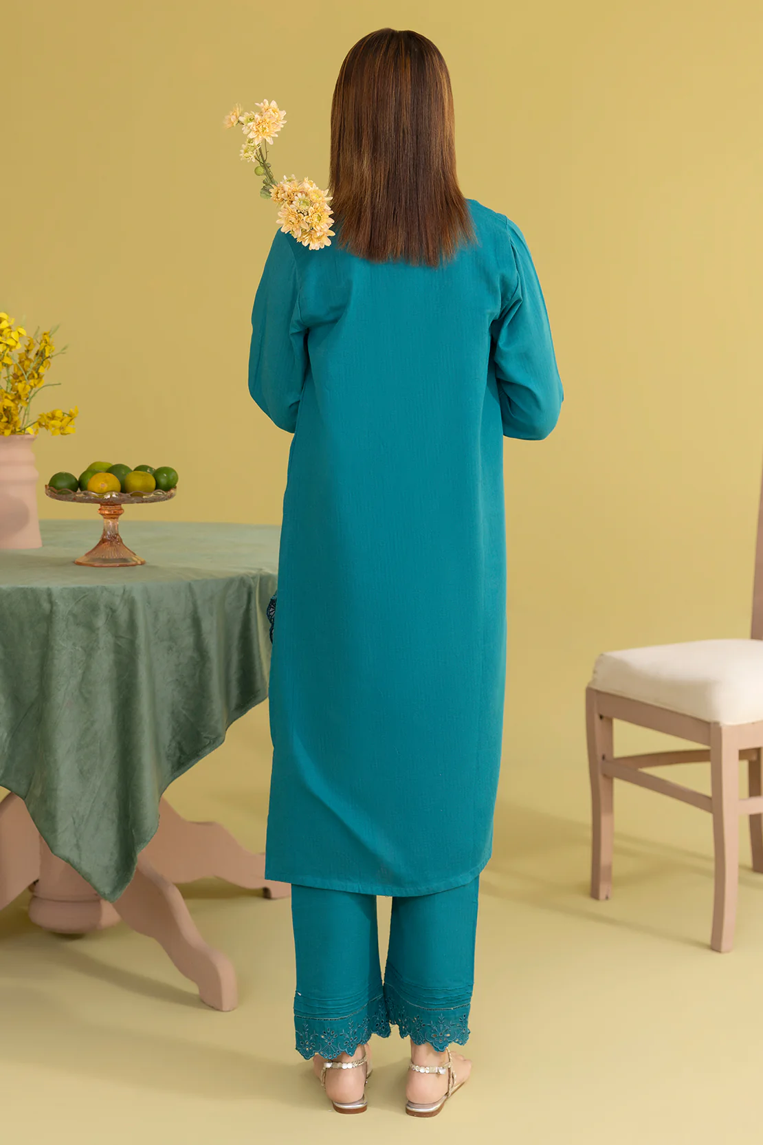 Solid Embroidered Cotton Stitched 2 Piece (Shirt/Trouser) - Image 5