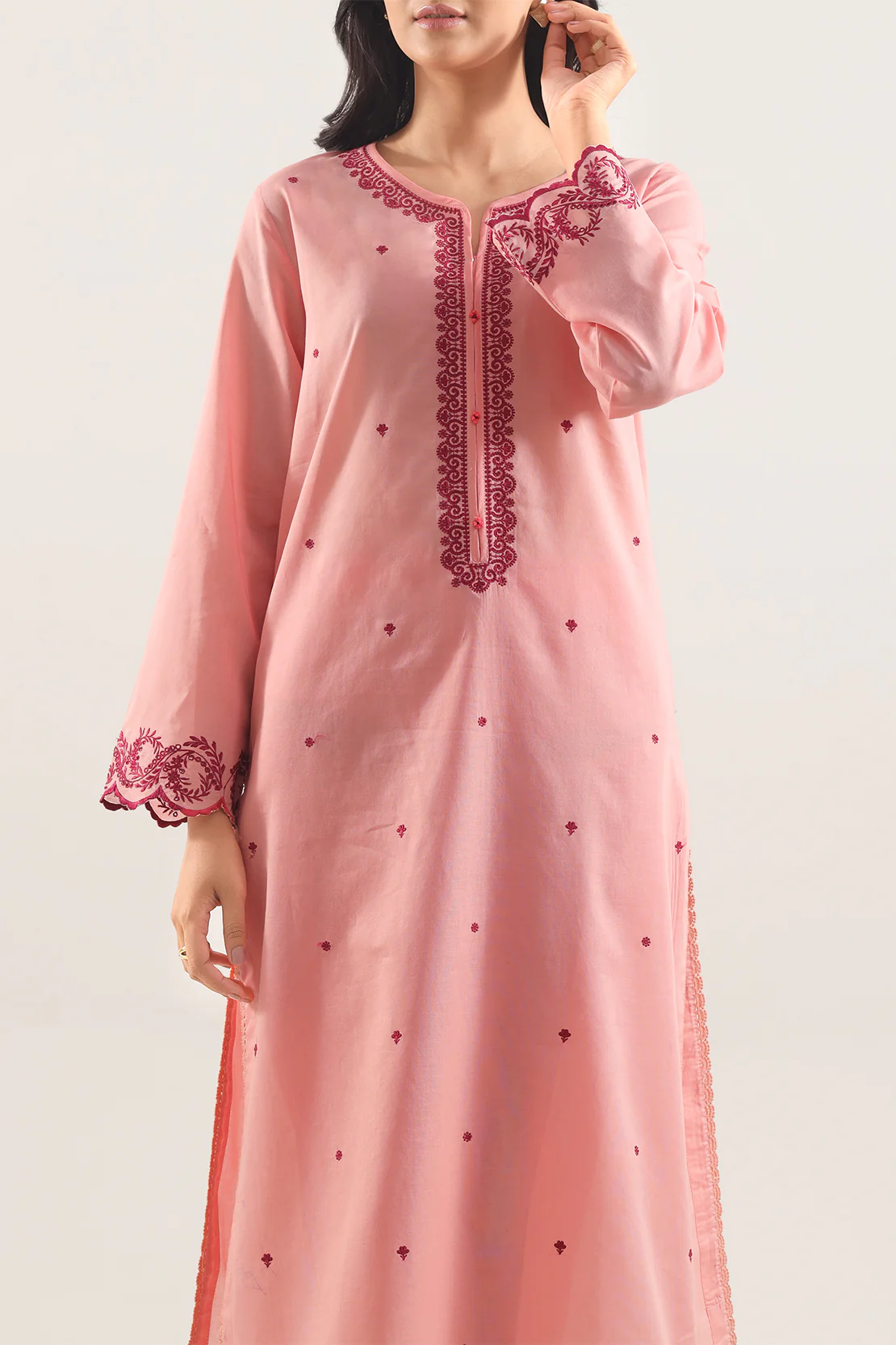 Solid Embroidered Cotton Stitched 2 Piece (Shirt/Trouser) - Image 2