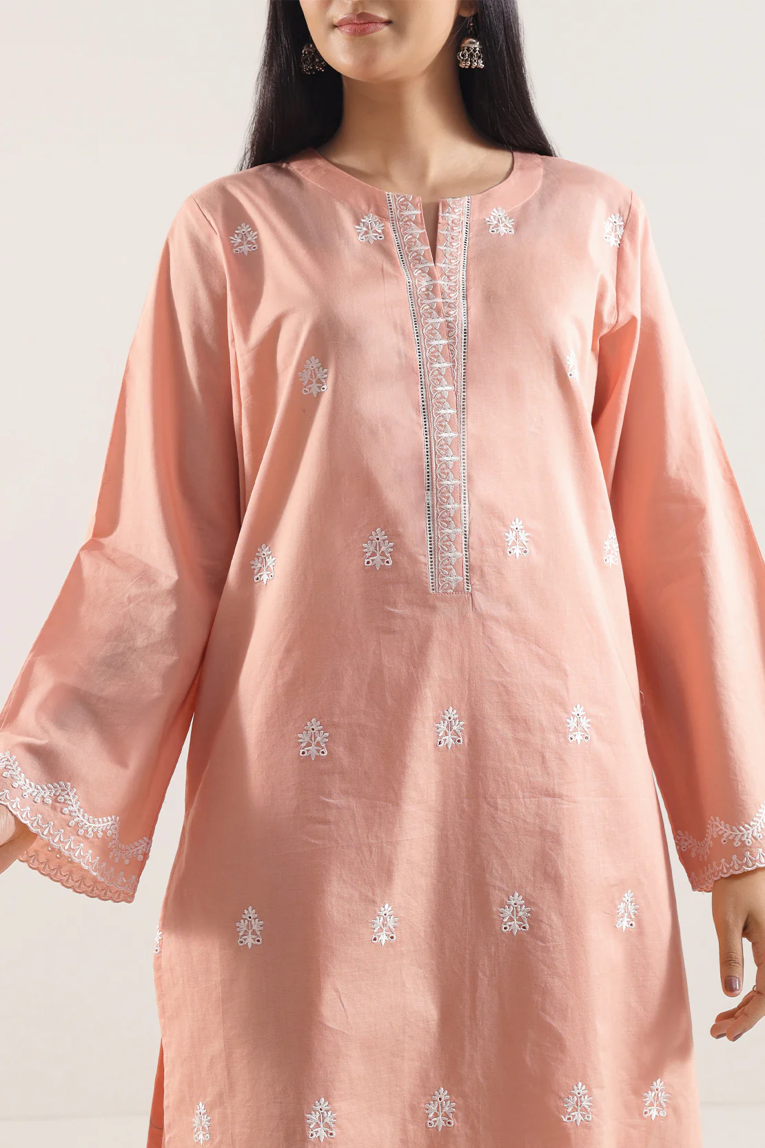 Solid Embroidered Cotton Stitched 2 Piece (Shirt/Trouser) - Image 2