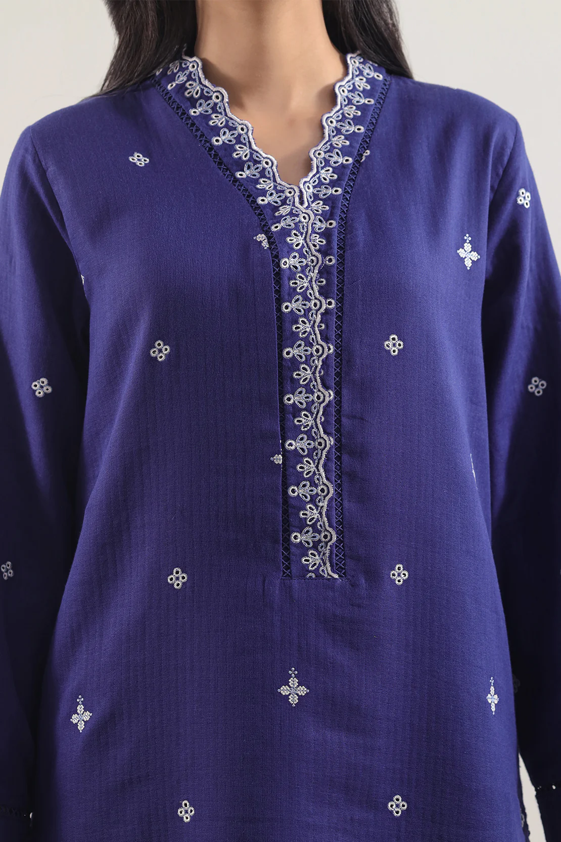 Solid Embroidered Cotton Stitched 2 Piece (Shirt/Trouser) - Image 3
