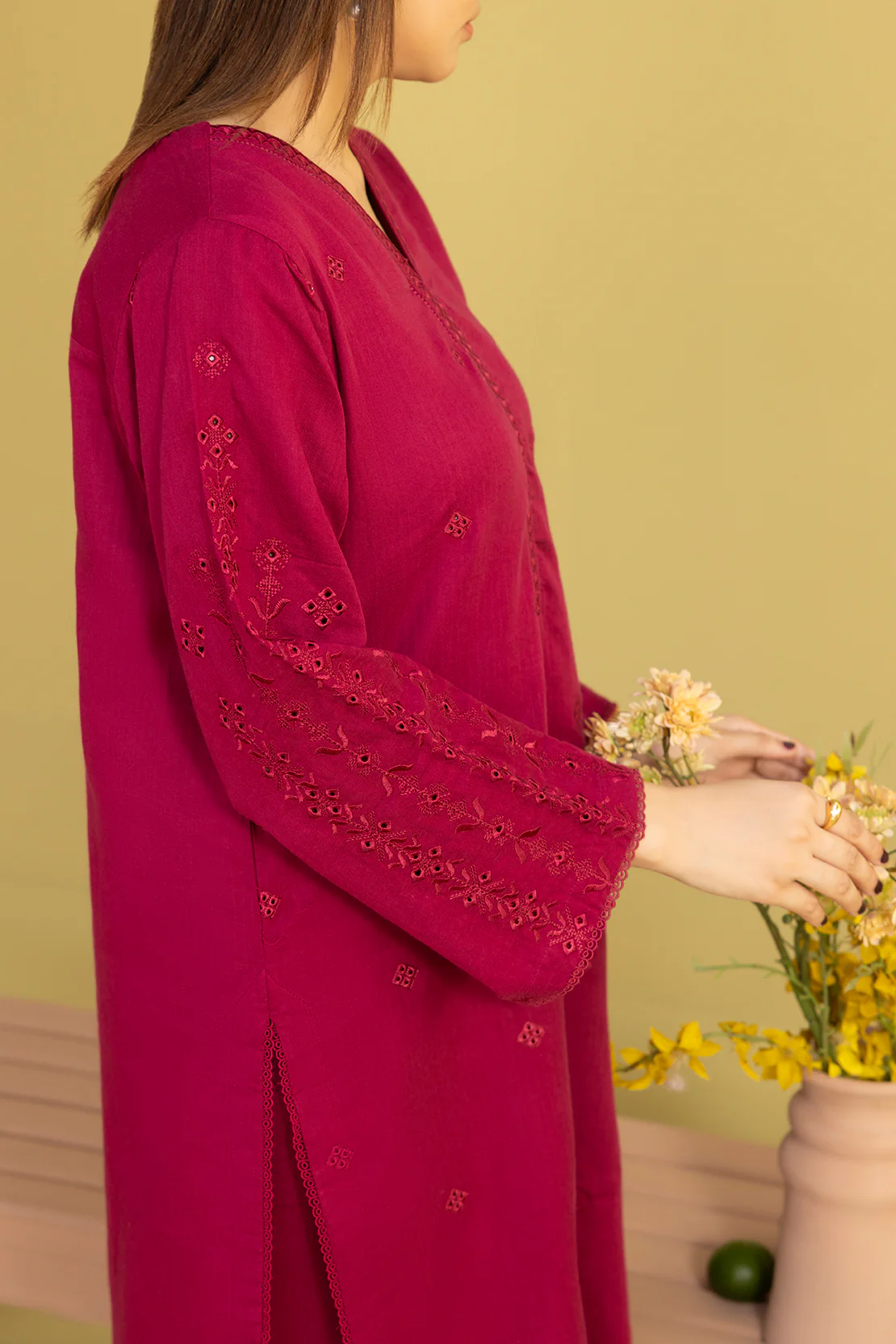 Solid Embroidered Cotton Stitched 2 Piece (Shirt/Trouser) - Image 4