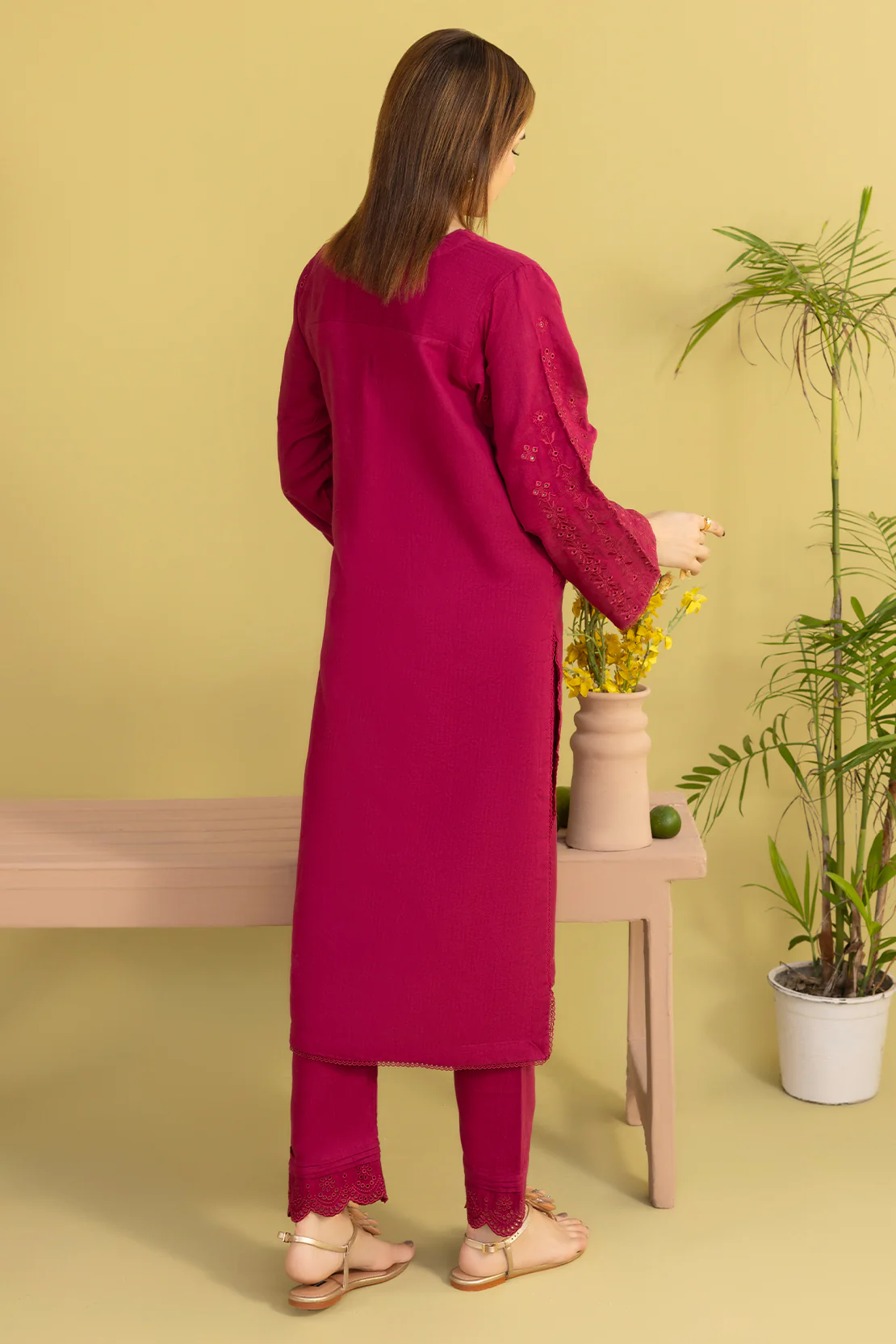 Solid Embroidered Cotton Stitched 2 Piece (Shirt/Trouser) - Image 5