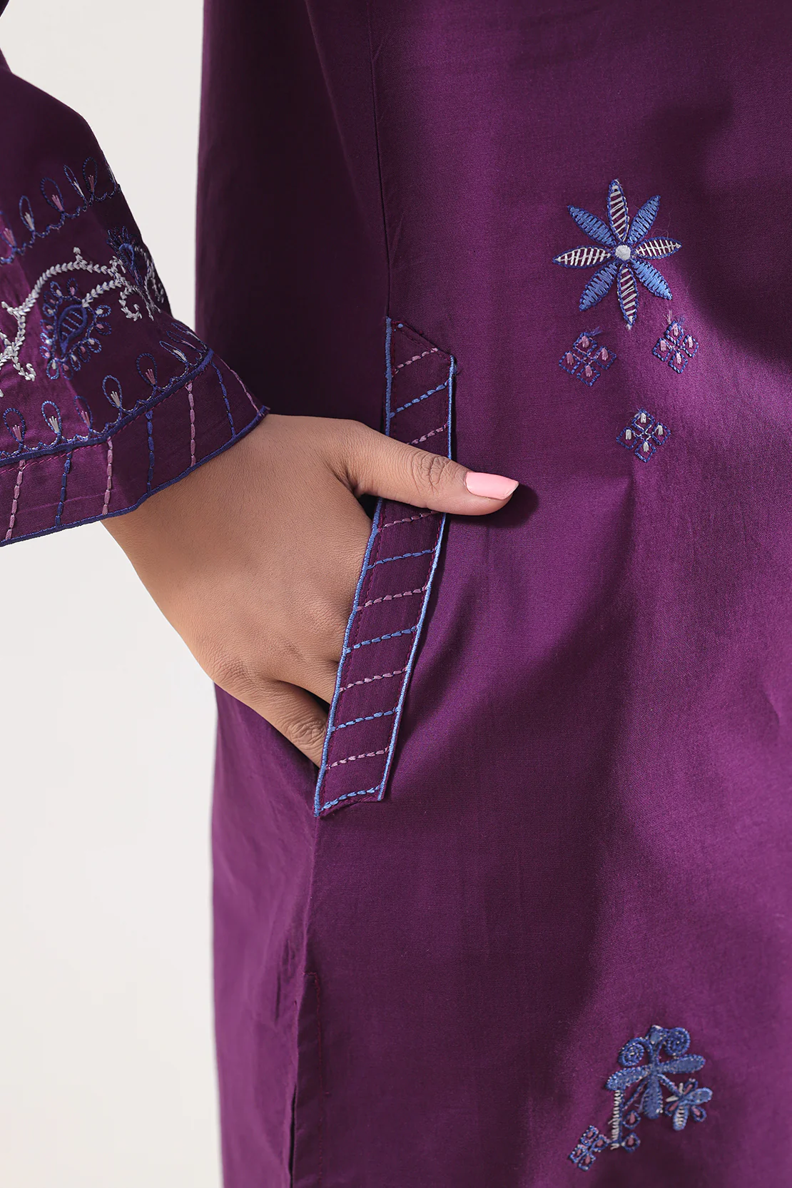 Solid Embroidered Cotton Stitched 2 Piece (Shirt/Trouser) - Image 5
