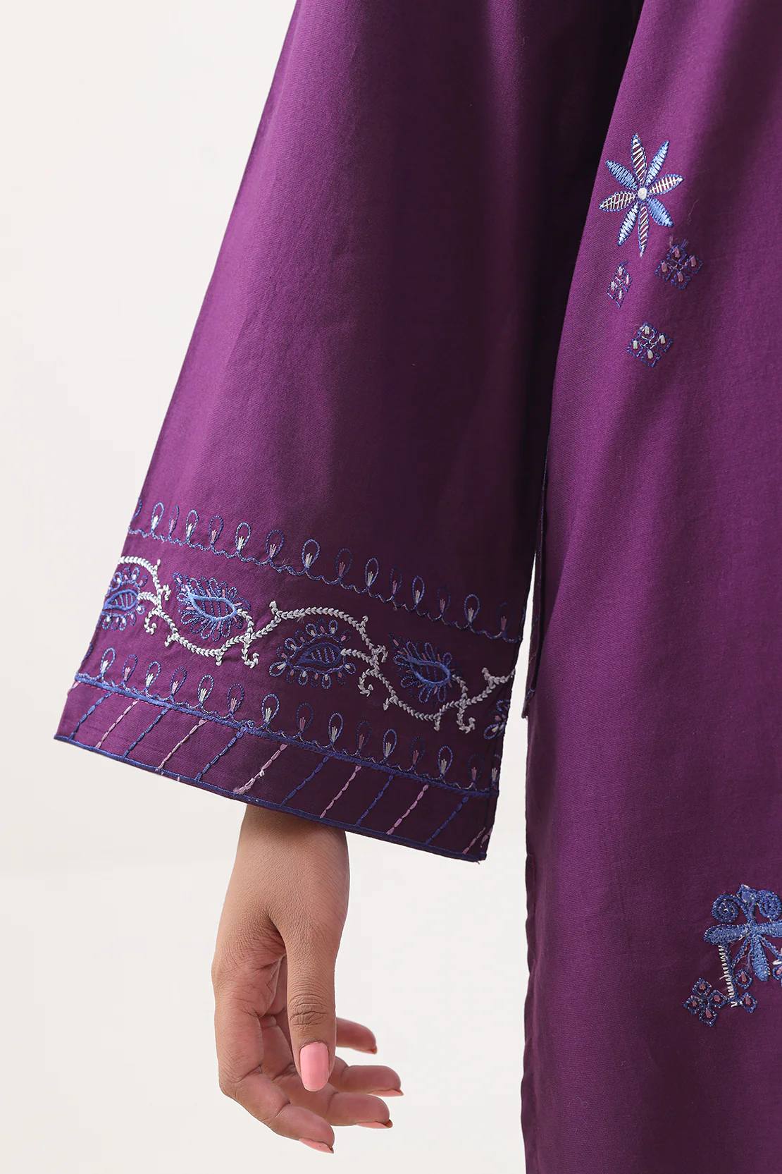Solid Embroidered Cotton Stitched 2 Piece (Shirt/Trouser) - Image 6