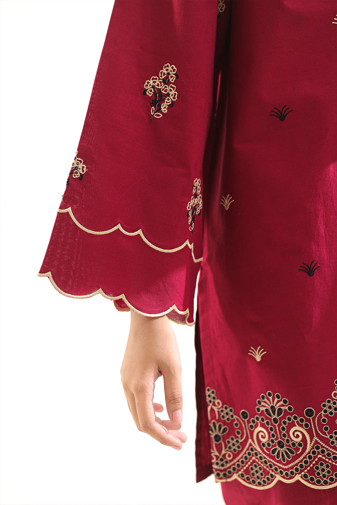 Solid Embroidered Cotton Stitched 2 Piece (Shirt/Trouser) - Image 6