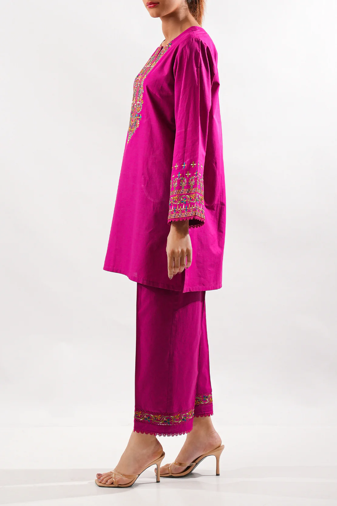 Solid Embroidered Cotton Stitched 2 Piece (Shirt/Trouser) - Image 3