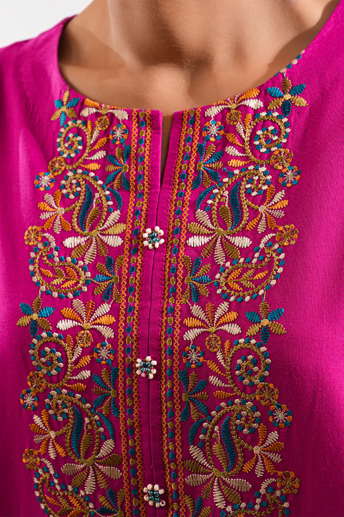 Solid Embroidered Cotton Stitched 2 Piece (Shirt/Trouser) - Image 4