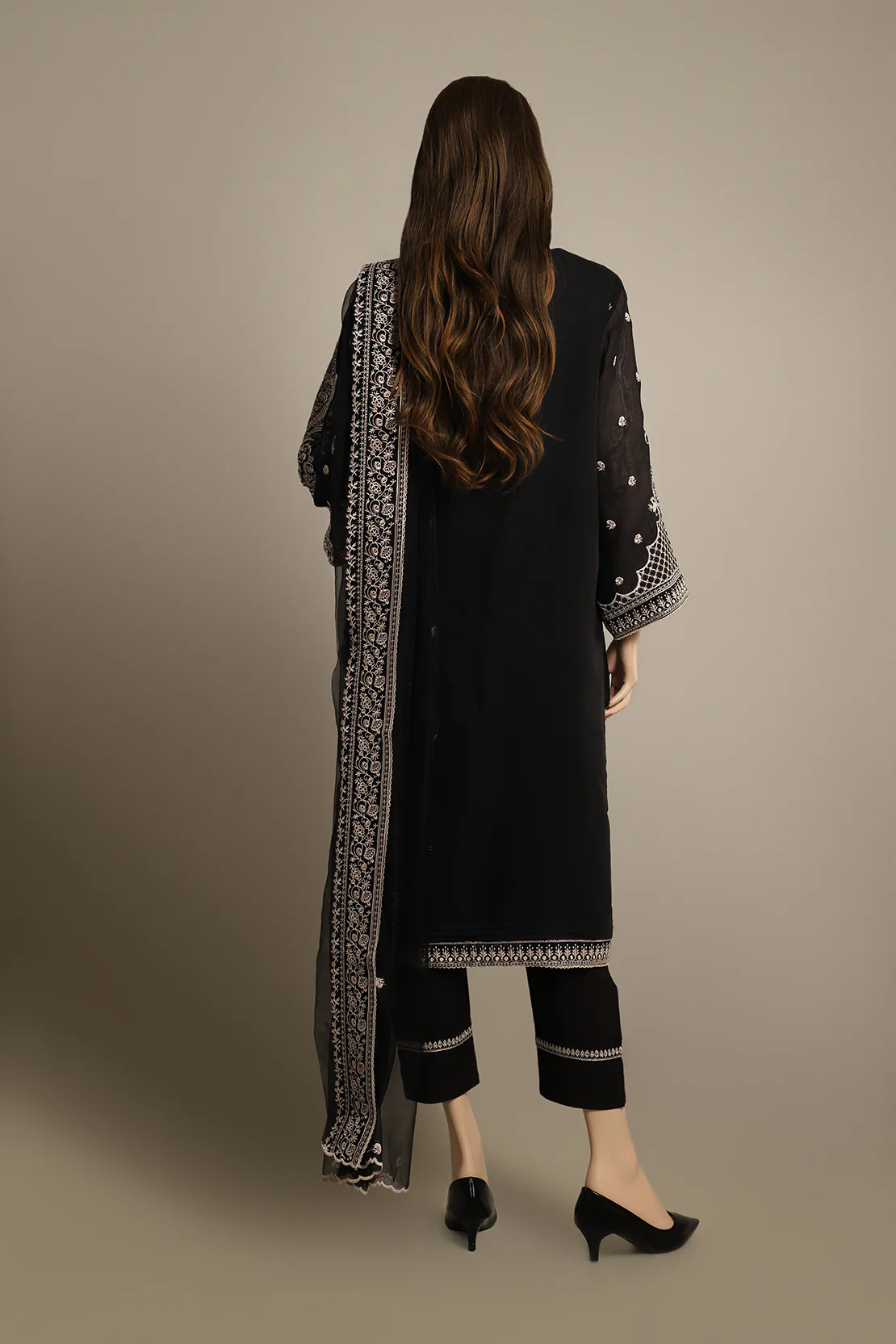Solid Embroidered Cotton Stitched 3 Piece - Image 3