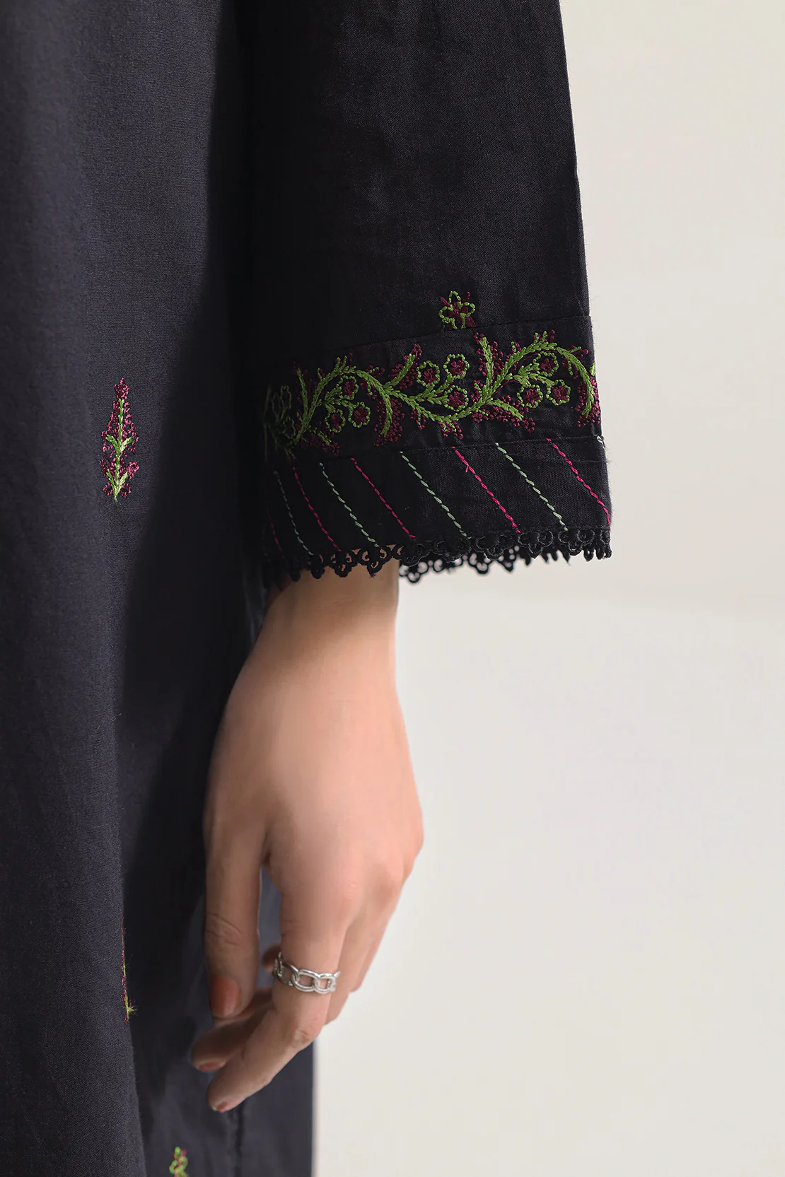 Solid Embroidered Cotton Stitched 3 Piece - Image 5