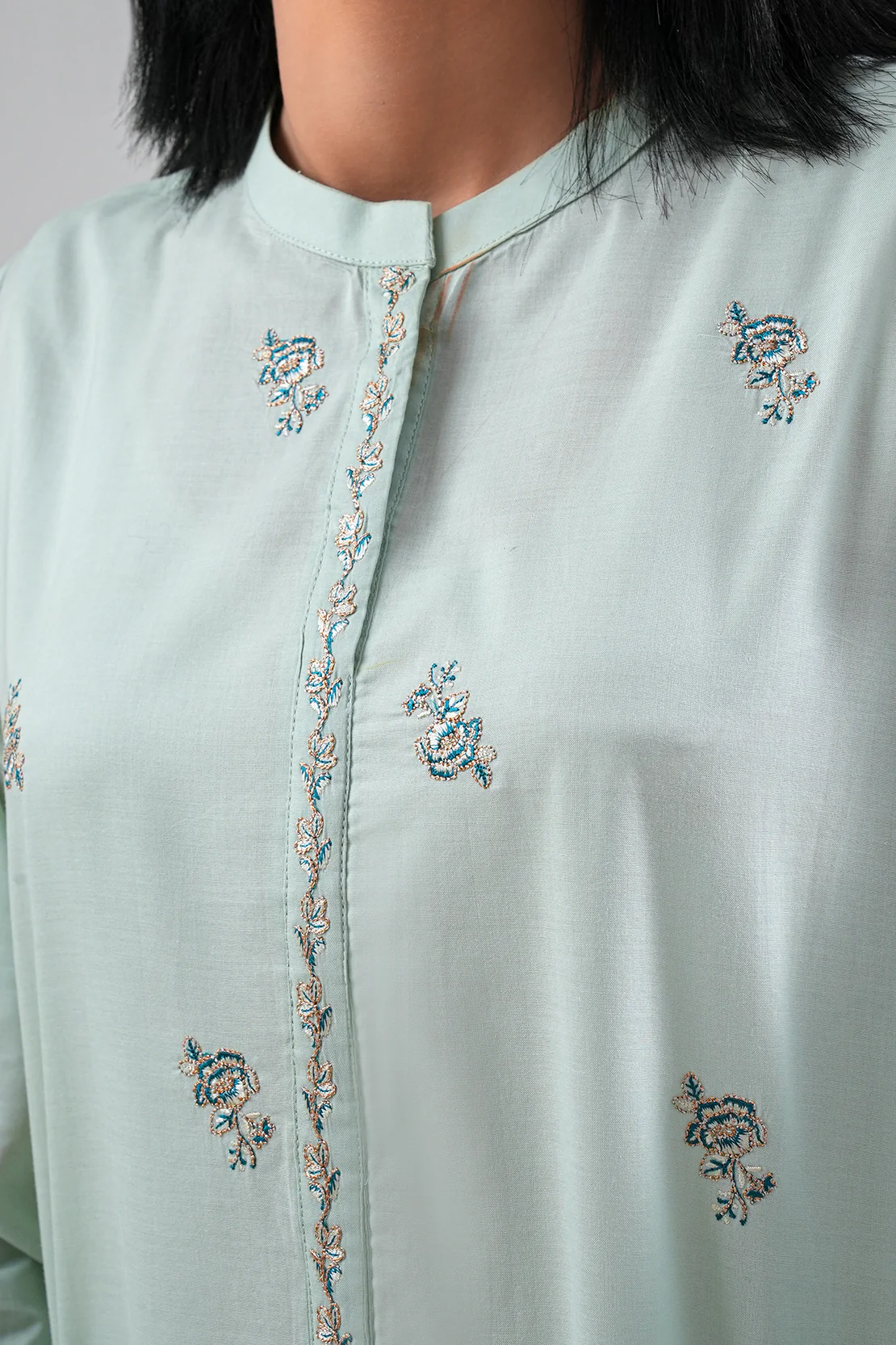 Solid Embroidered Cotton Stitched Shirt - Image 4