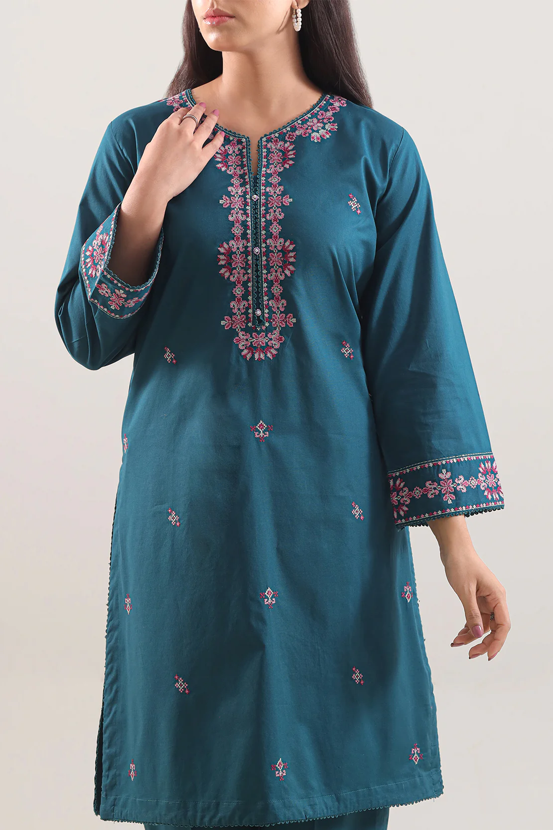 Solid Embroidered Cotton Stitched Shirt - Image 3