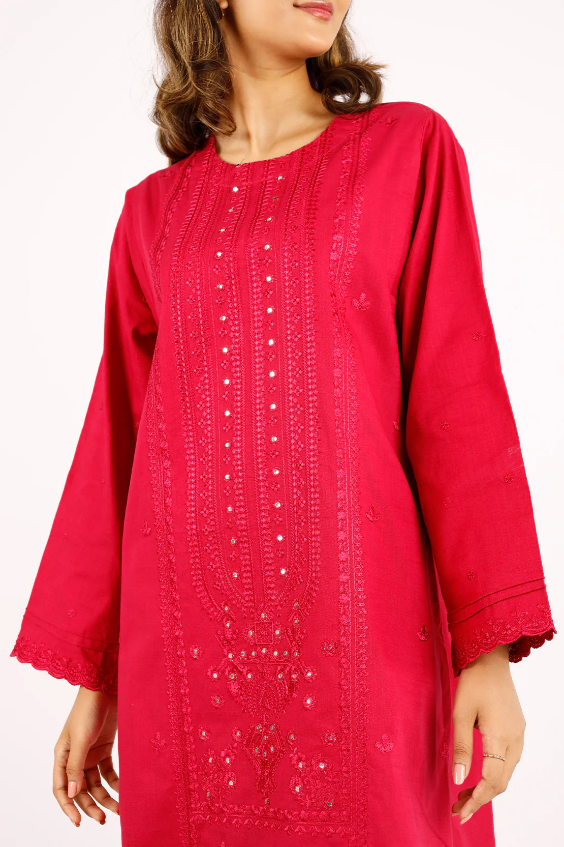 Solid Embroidered Cross Hatch Stitched 2 Piece (Shirt/Trouser) - Image 2