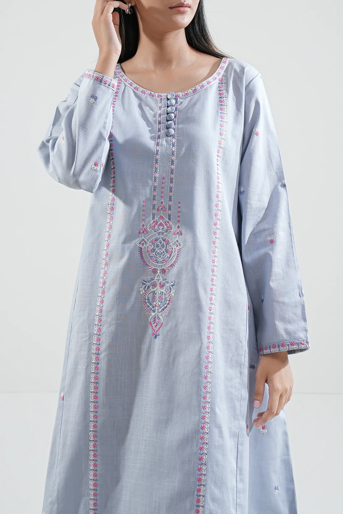 Solid Embroidered Cross Hatch Stitched 2 Piece (Shirt/Trouser) - Image 3