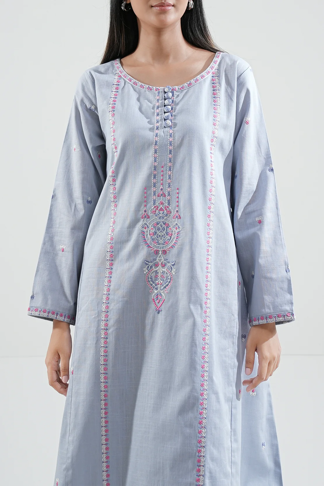 Solid Embroidered Cross Hatch Stitched 2 Piece (Shirt/Trouser) - Image 4