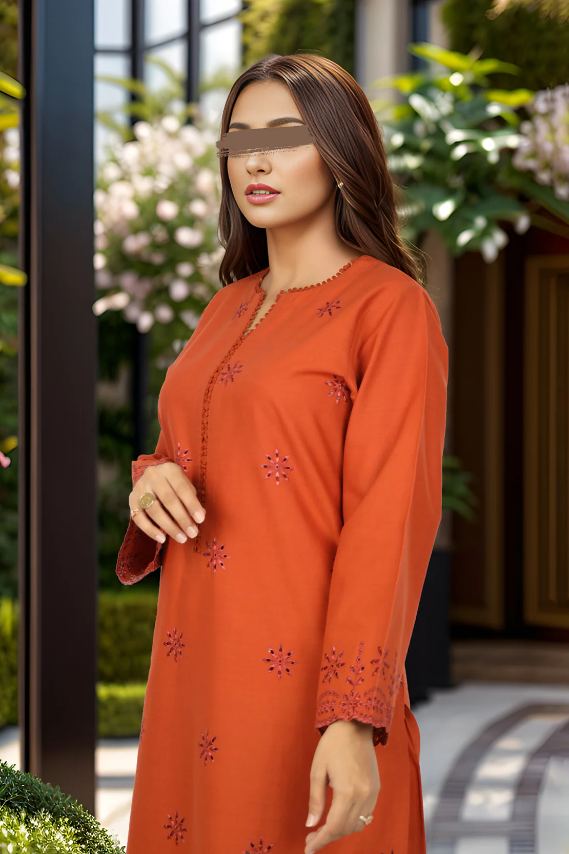 Solid Embroidered Cross Hatch Stitched 2 Piece (Shirt/Trouser) - Image 3