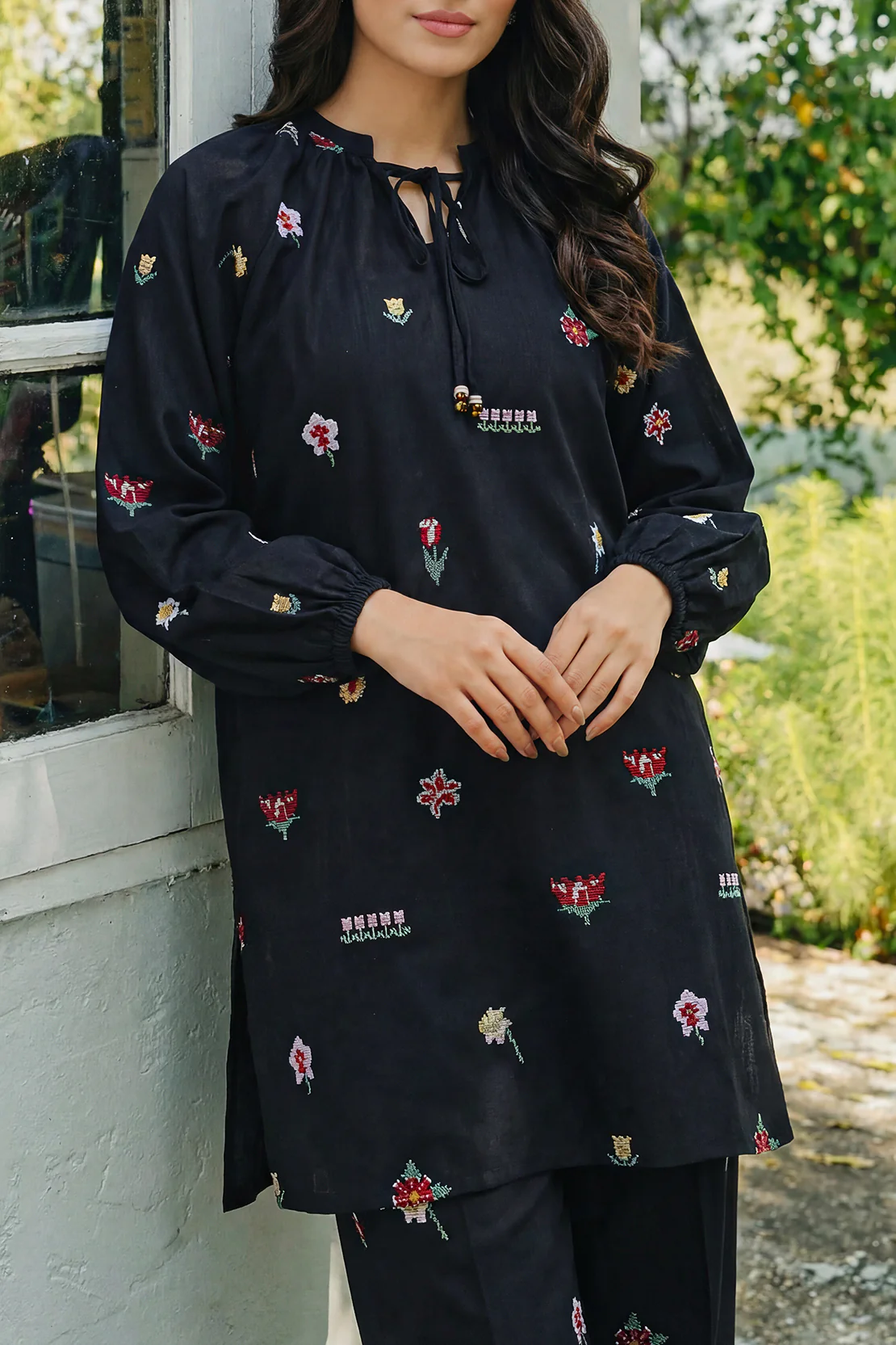 Solid Embroidered Cross Hatch Stitched 2 Piece (Shirt/Trouser) - Image 2