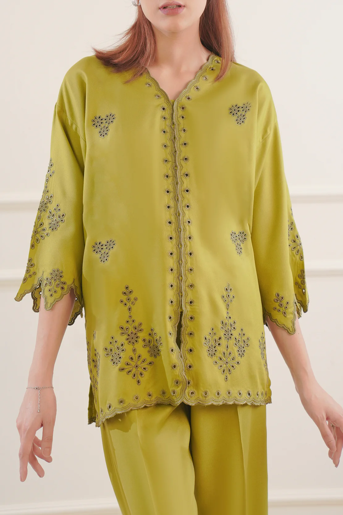 Solid Embroidered Dobby Crepe Stitched 2 Piece (Shirt/Trouser) - Image 2