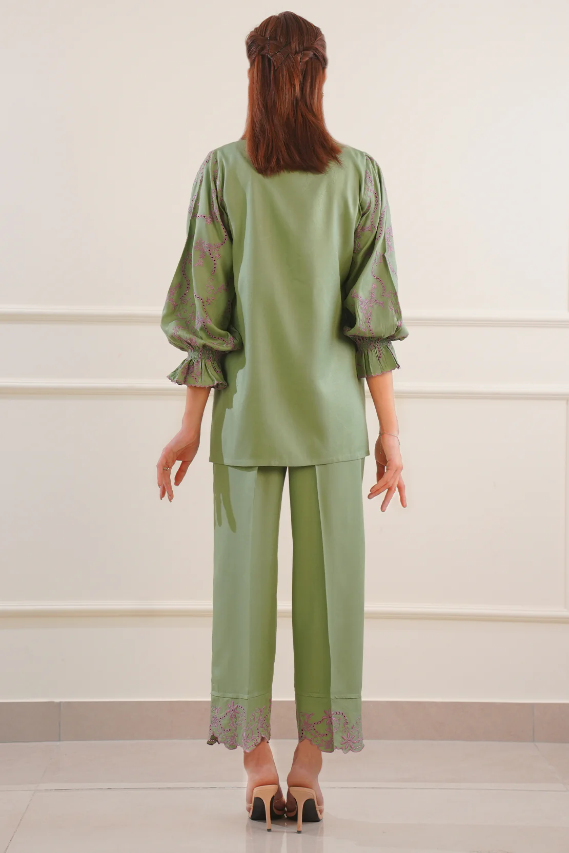 Solid Embroidered Dobby Crepe Stitched 2 Piece (Shirt/Trouser) - Image 4