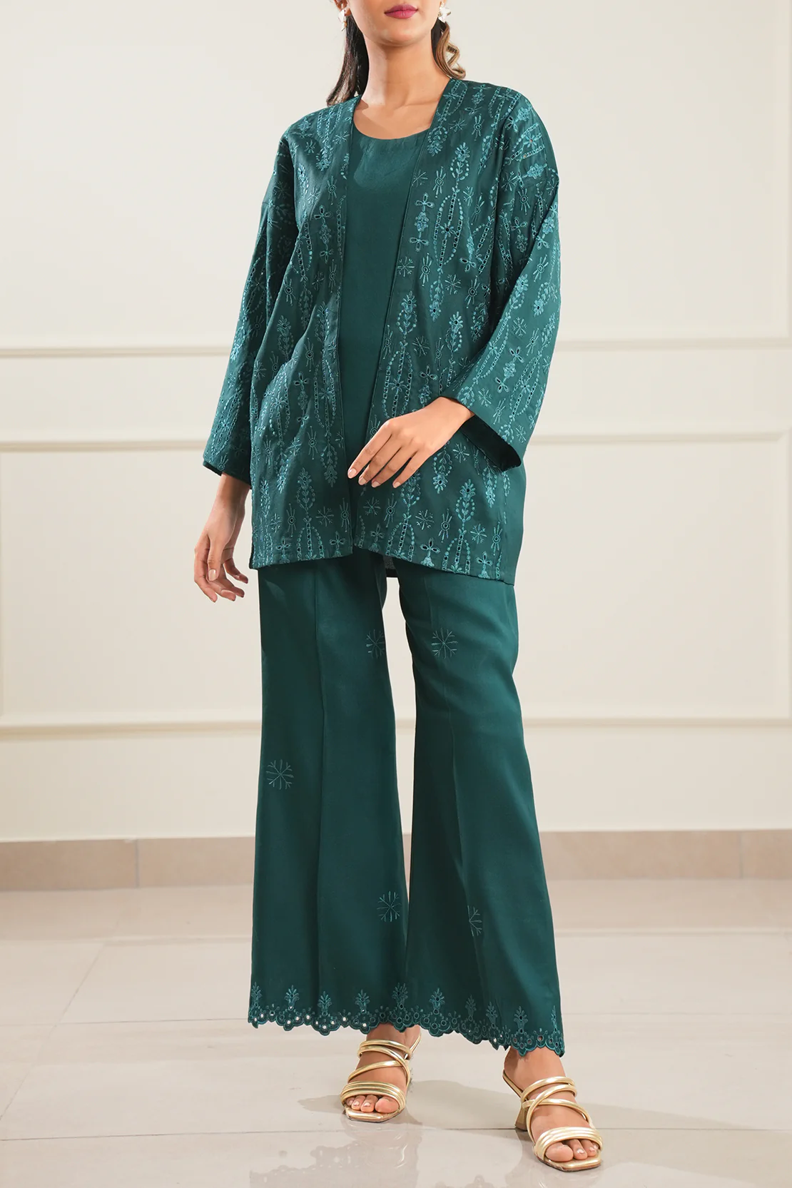 Solid Embroidered Dobby Crepe Stitched 2 Piece (Shirt/Trouser) - Image 3