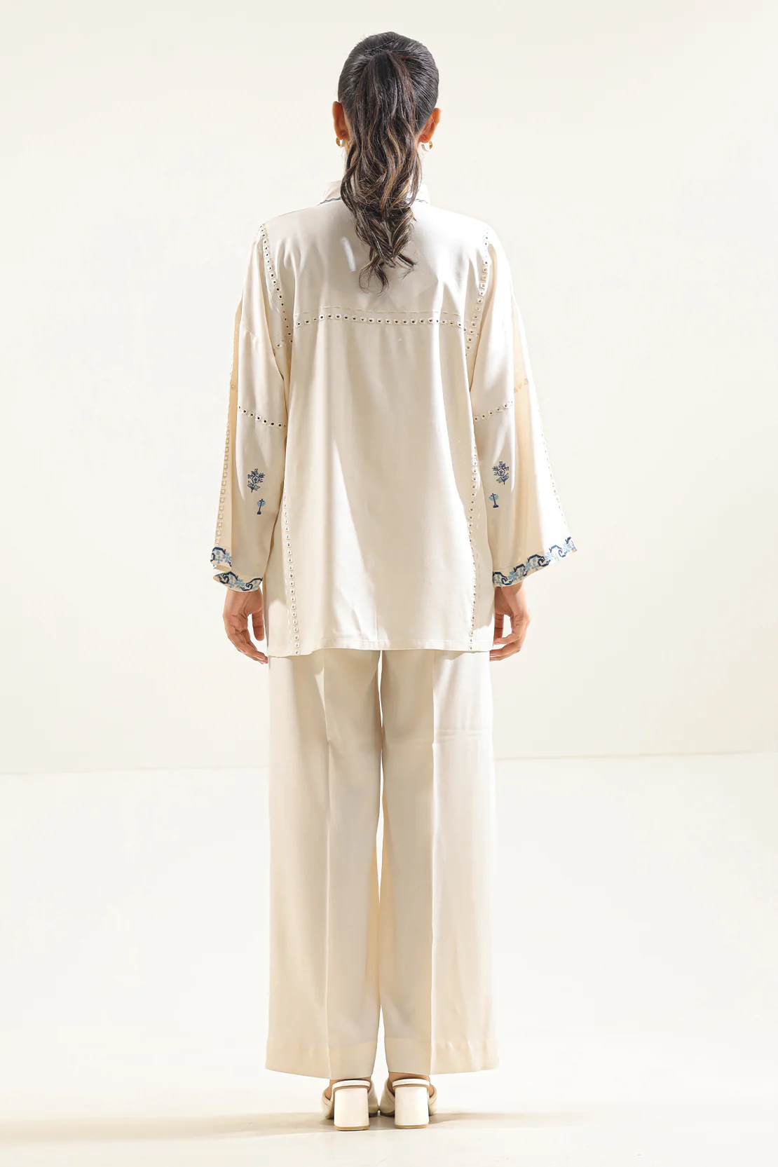 Solid Embroidered Dobby Crepe Stitched 2 Piece (Shirt/Trouser) - Image 3