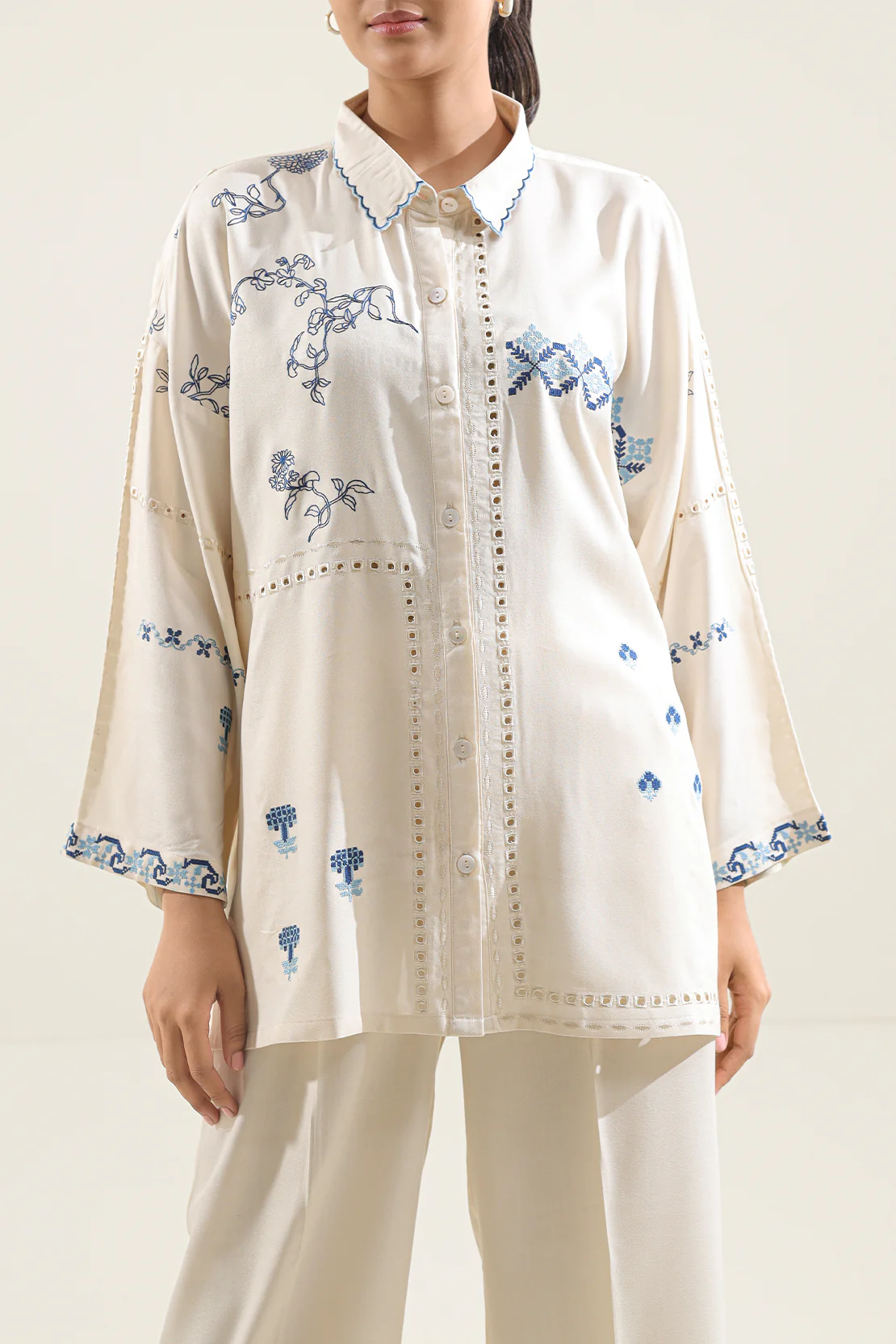 Solid Embroidered Dobby Crepe Stitched 2 Piece (Shirt/Trouser) - Image 4
