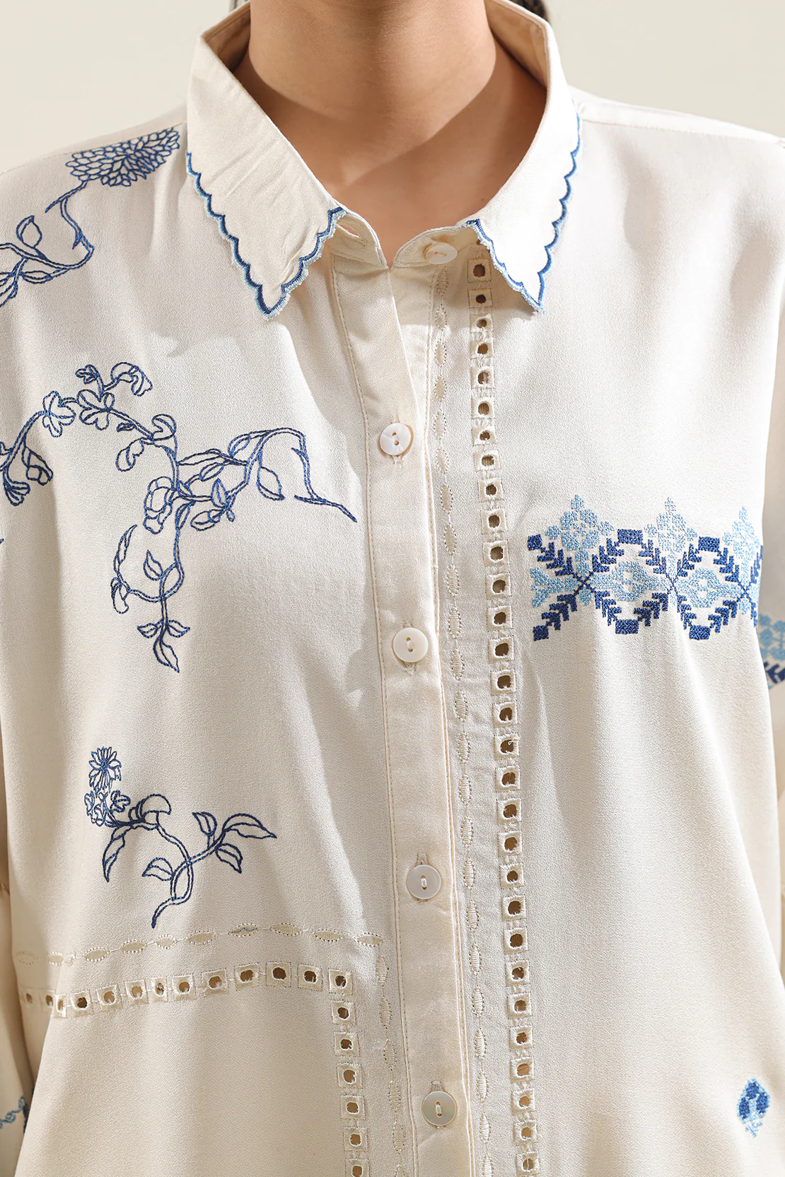Solid Embroidered Dobby Crepe Stitched 2 Piece (Shirt/Trouser) - Image 5