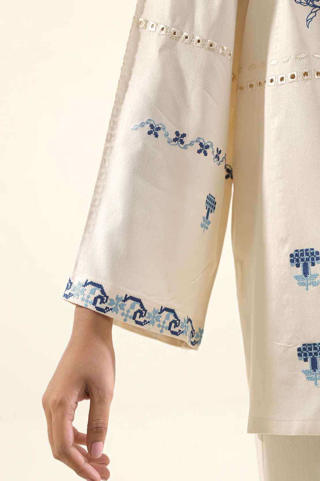 Solid Embroidered Dobby Crepe Stitched 2 Piece (Shirt/Trouser) - Image 6