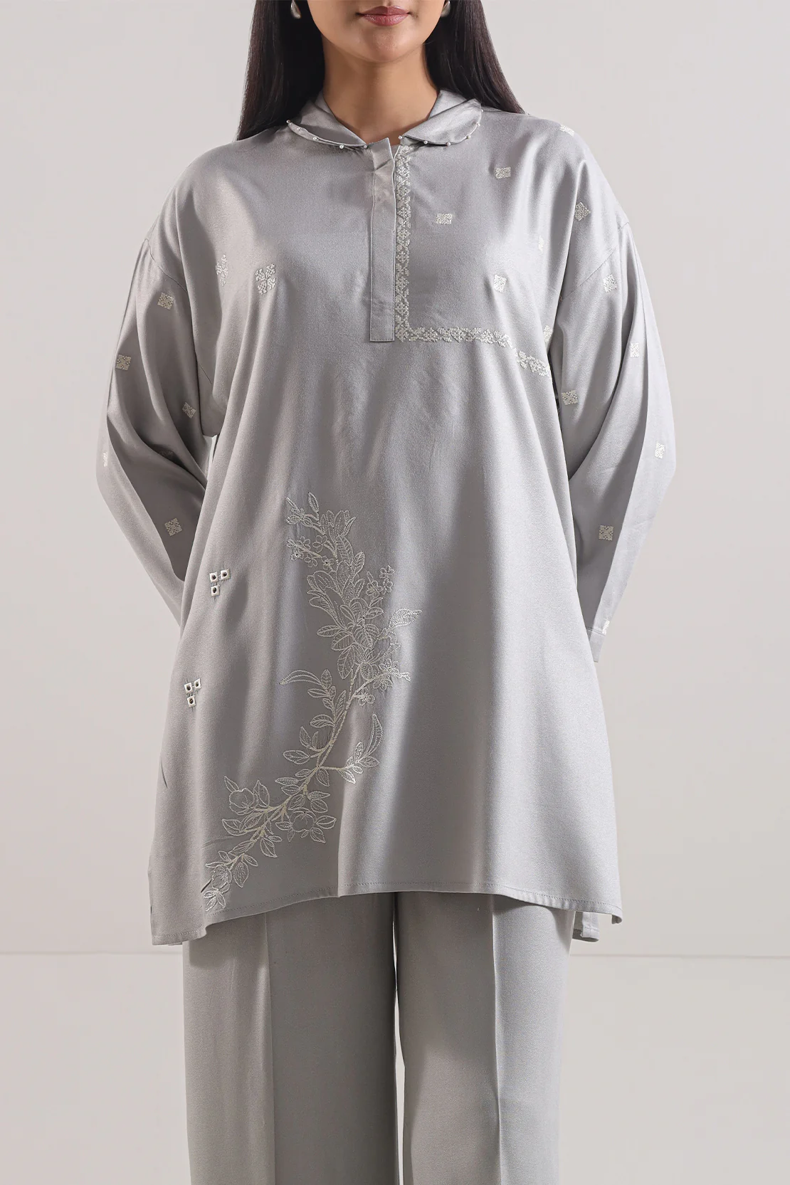 Solid Embroidered Dobby Crepe Stitched 2 Piece (Shirt/Trouser) - Image 3