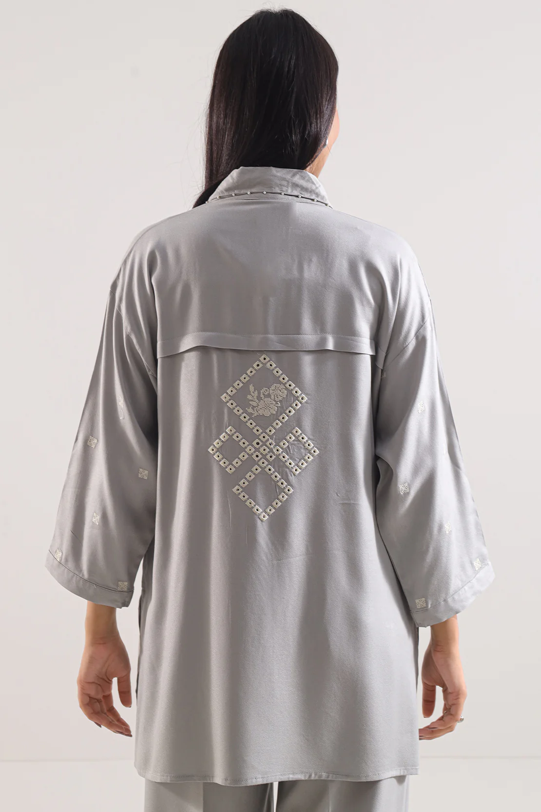 Solid Embroidered Dobby Crepe Stitched 2 Piece (Shirt/Trouser) - Image 4