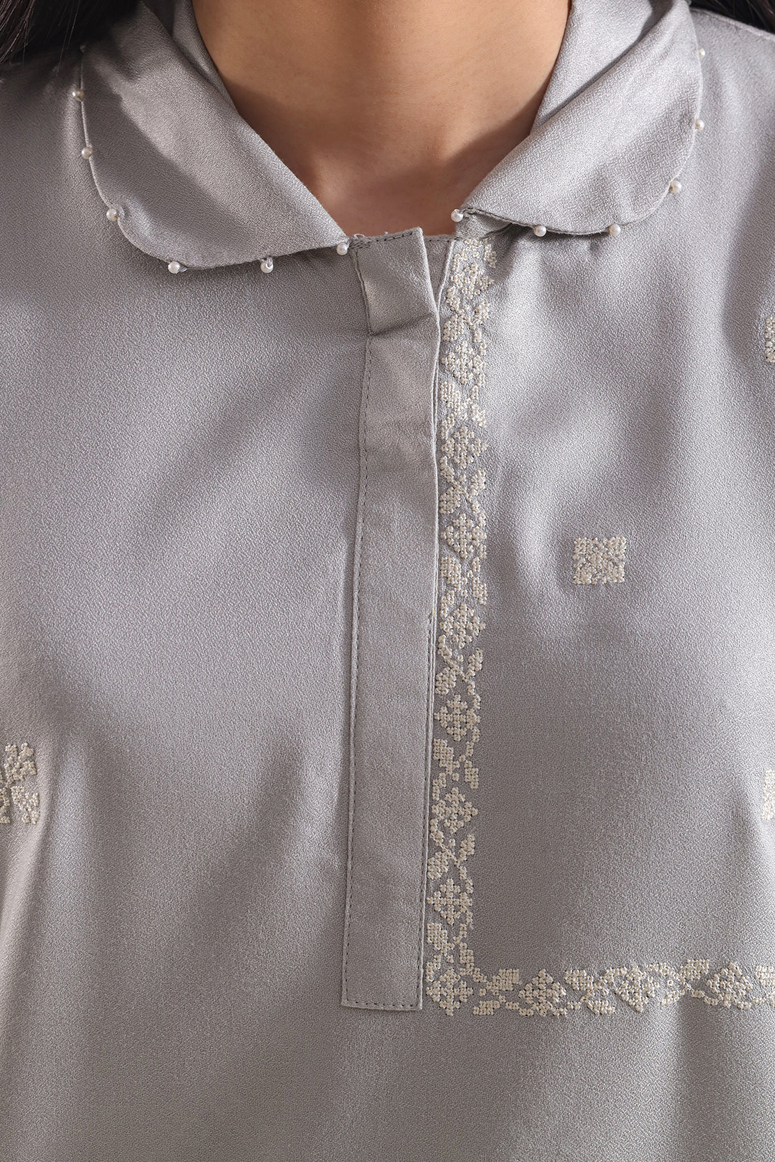 Solid Embroidered Dobby Crepe Stitched 2 Piece (Shirt/Trouser) - Image 5