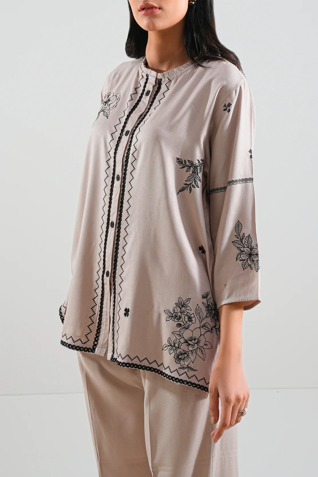 Solid Embroidered Dobby Crepe Stitched 2 Piece (Shirt/Trouser) - Image 2