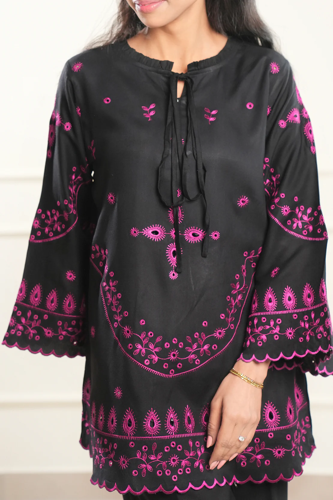 Solid Embroidered Dobby Crepe Stitched Shirt - Image 6