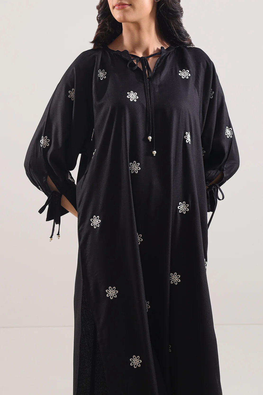 Solid Embroidered Dobby Crepe Stitched Shirt - Image 3