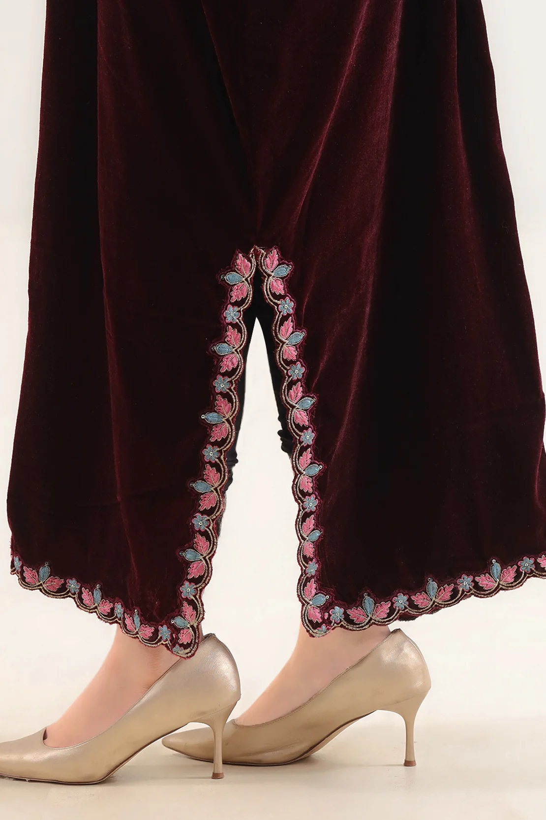 Solid Embroidered Kaftaan Velvet Stitched Shirt - Image 7