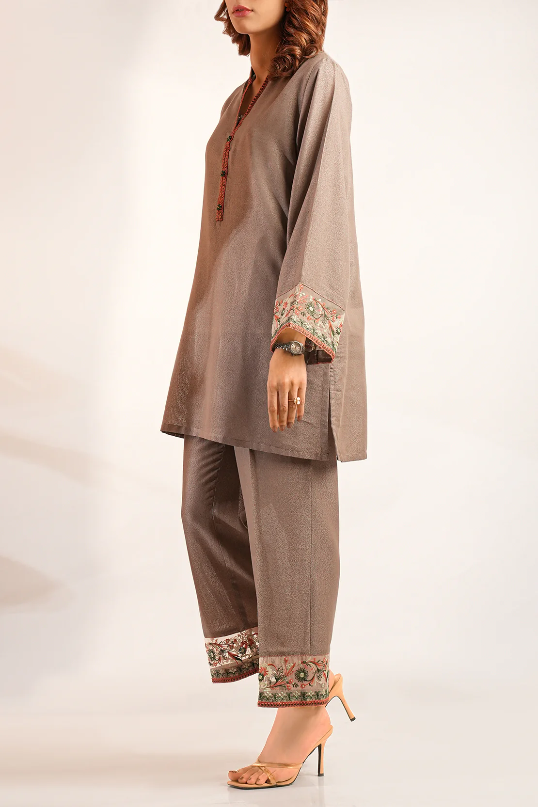 Solid Embroidered Karandi Stitched Shirt - Image 4