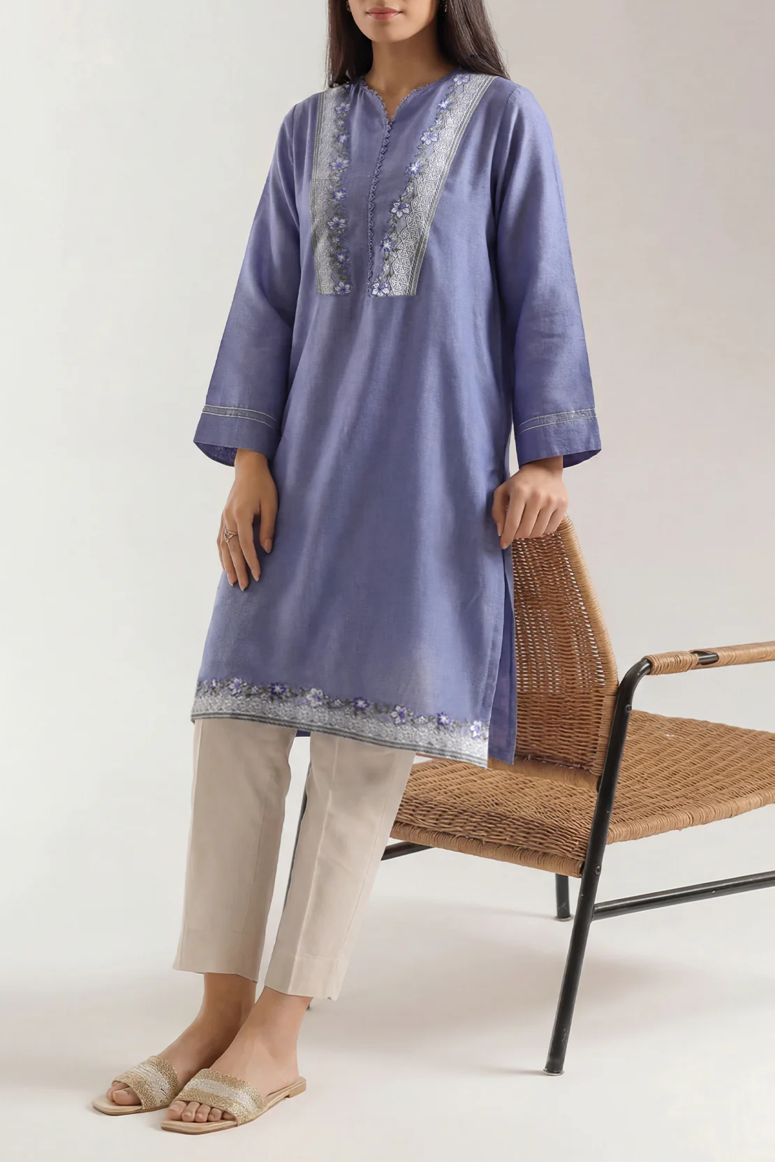 Solid Embroidered Karandi Stitched Shirt